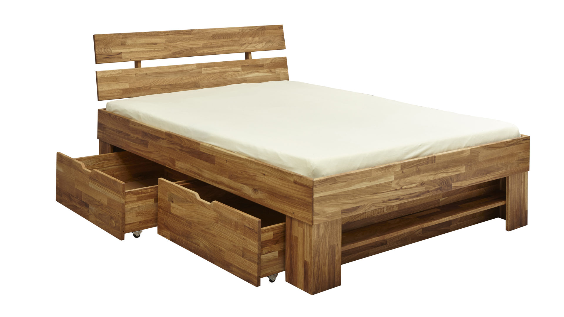 Bettgestell Elfo-möbel aus Holz in Holzfarben Massivholzmöbel - Funktionsbettgestell Sarah geölte Wildeiche – Liegefläche ca. 140 x 200 cm