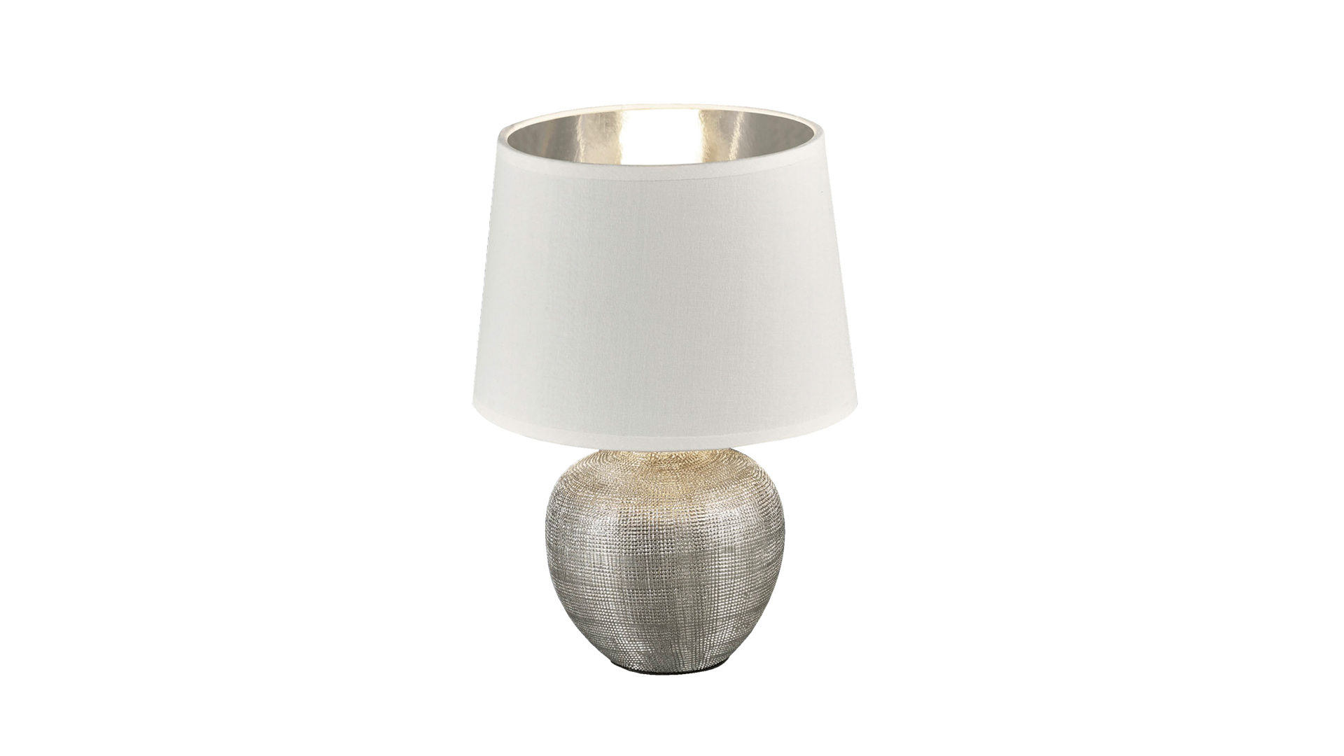 Tischleuchte Reality leuchten aus Stoff in Weiß Tischleuchte - Tischlampe Luxor Silber & Weiß – Höhe ca. 26 cm