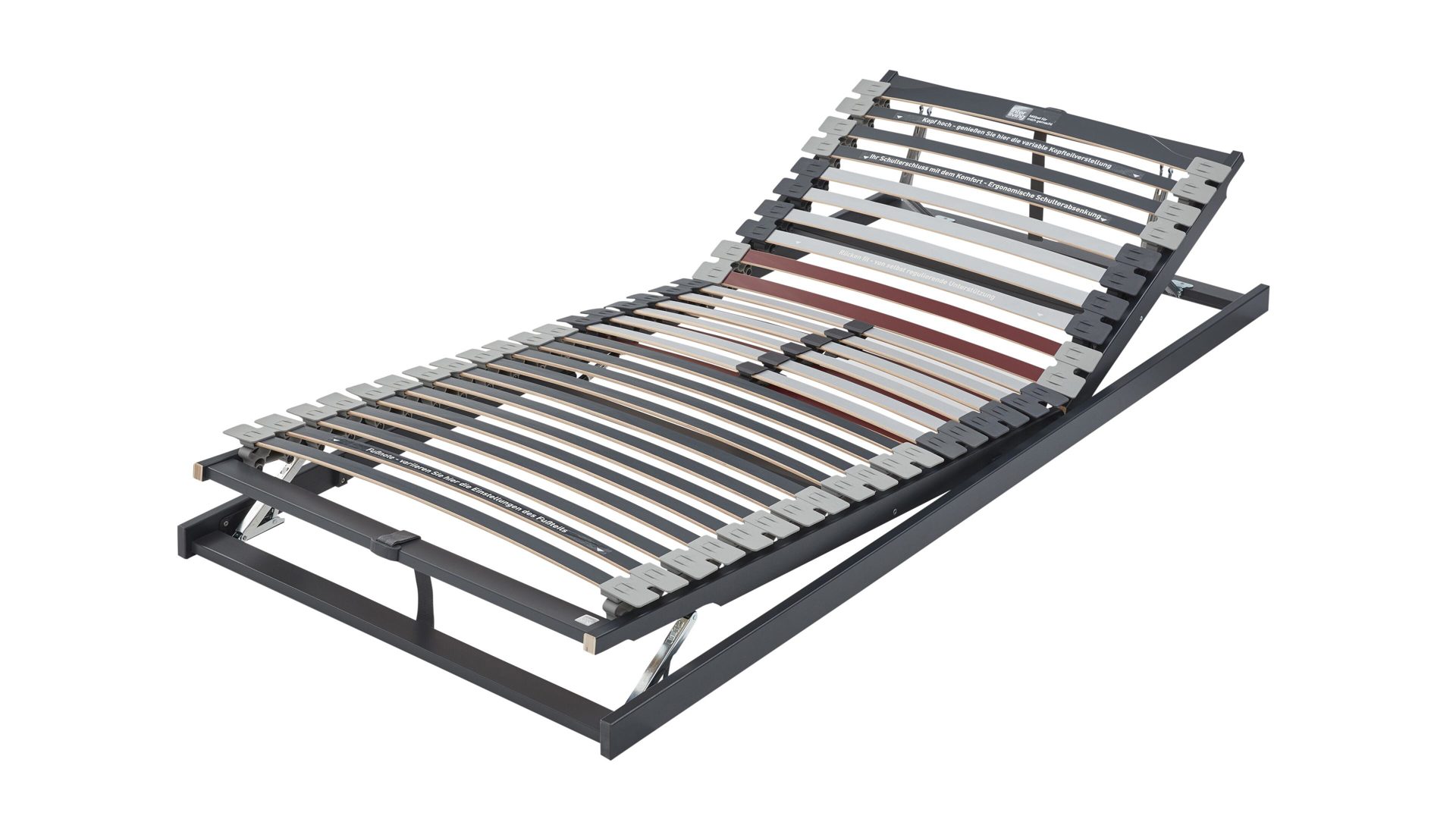 Lattenrost Interliving aus Holz in Grau Interliving Lattenrost Serie 1942 mit Gasdruckfeder manuelle Kopf- & Fußteilverstellung mit Gasdruckfeder – Liegefläche ca. 120 x 200 cm