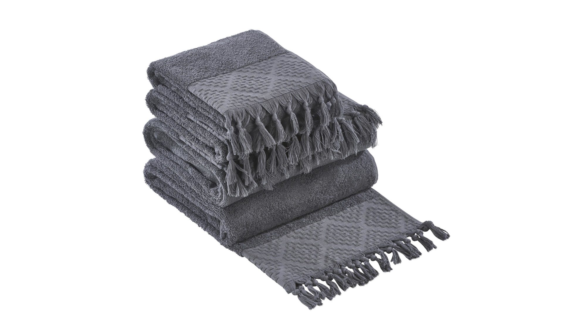 Handtuch-Set Done.® aus Stoff in Anthrazit done.® Handtuch-Set Provence Boheme - Heimtextilien anthrazitfarbene Baumwolle  – vierteilig