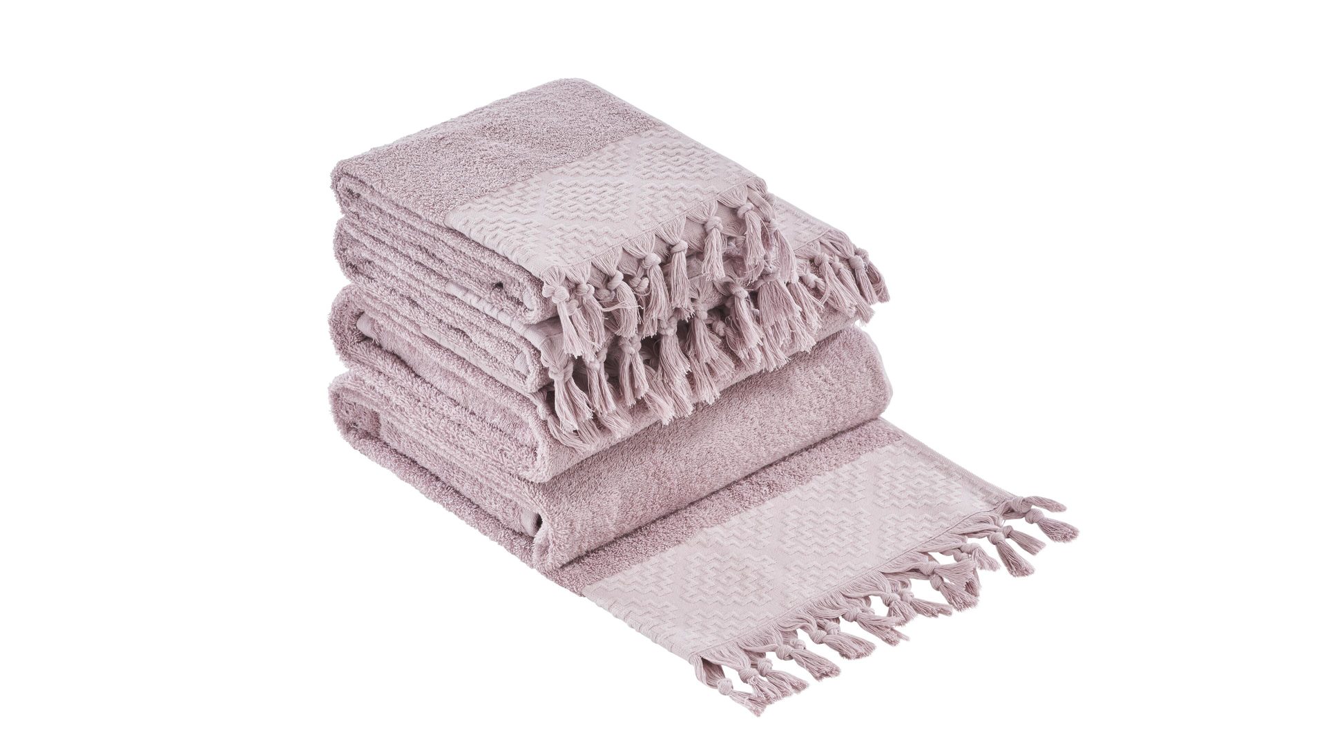 Handtuch-Set Done® be different aus Stoff in Pastell DONE® Handtuch-Set Provence Boheme altrosafarbene Baumwolle  – vierteilig