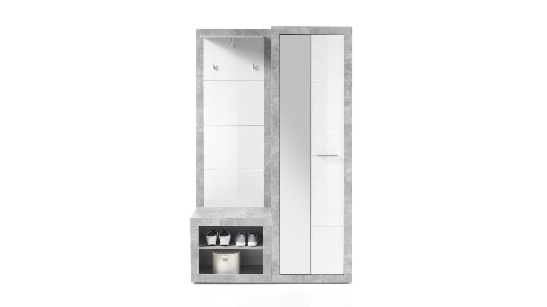 Garderoben-Set Bega consult aus Holz in Weiß Kompaktgarderobe betonfarbene & weiße Kunststoffoberflächen – Breite ca. 120 cm