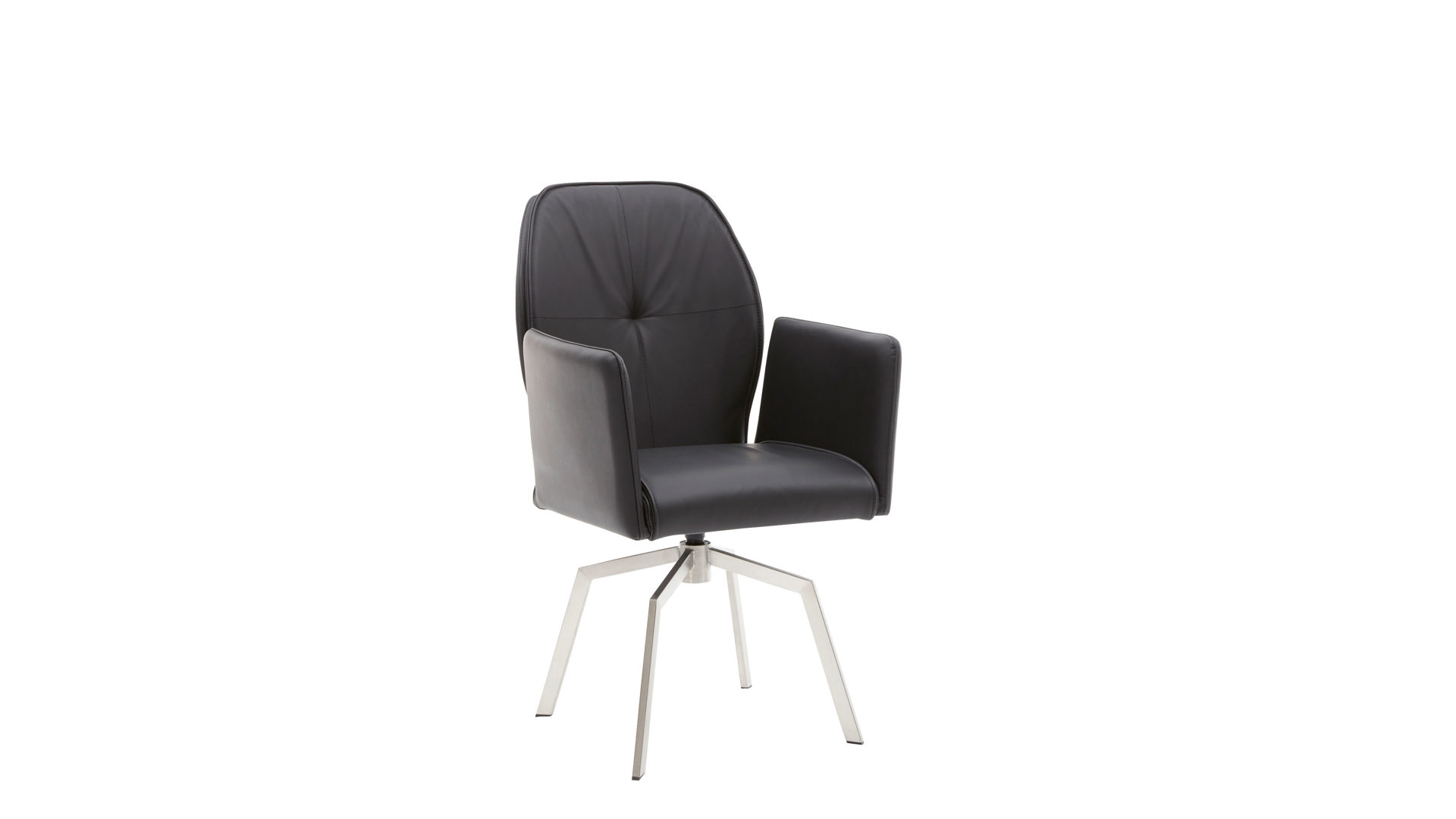 Vierfußstuhl Mwa | il aus Leder in Schwarz Interliving Esszimmer Serie 5104 – Armlehnstuhl schwarzes Leder Raven & Edelstahlgestell