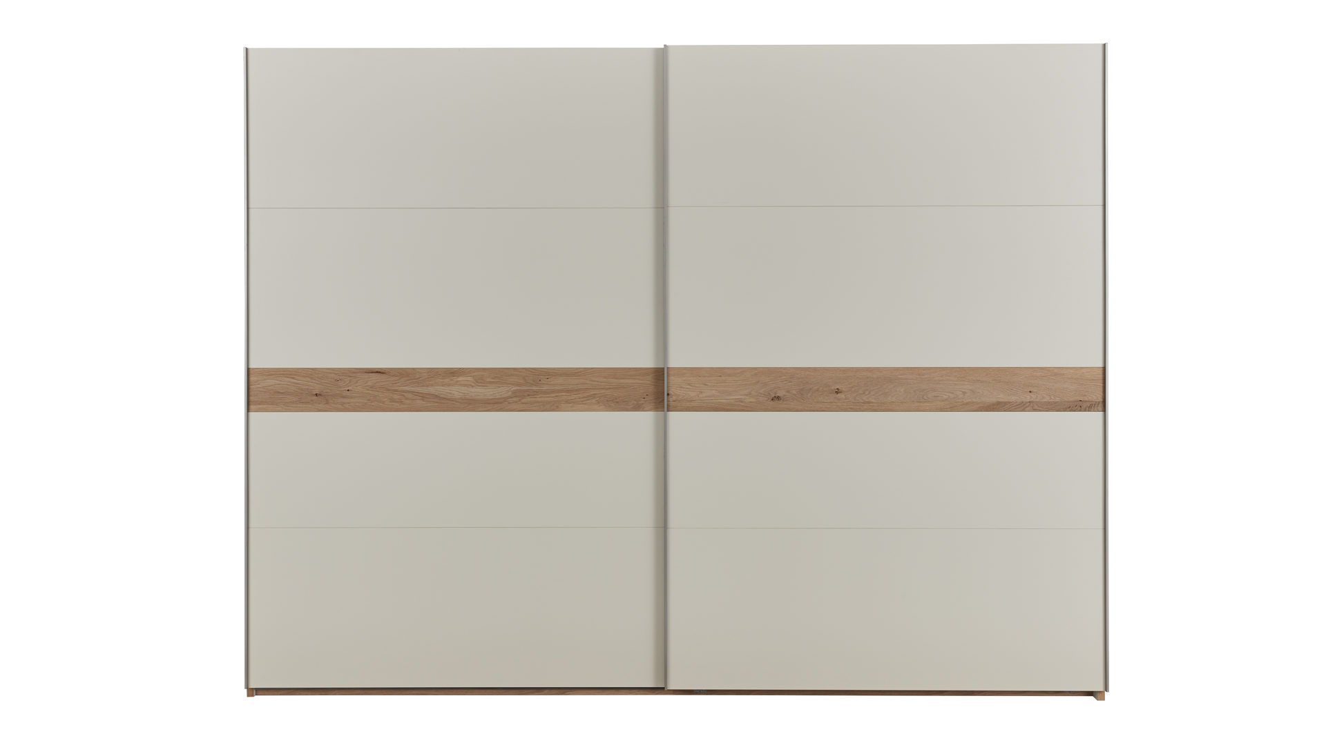 Kleiderschrank C. disselkamp | il aus Holz in Beige Interliving Schlafzimmer Serie 1002 – Schwebetürenschrank sandfarbener Lack & Balkeneiche-Echtholzfurnier – Breite ca. 270 cm