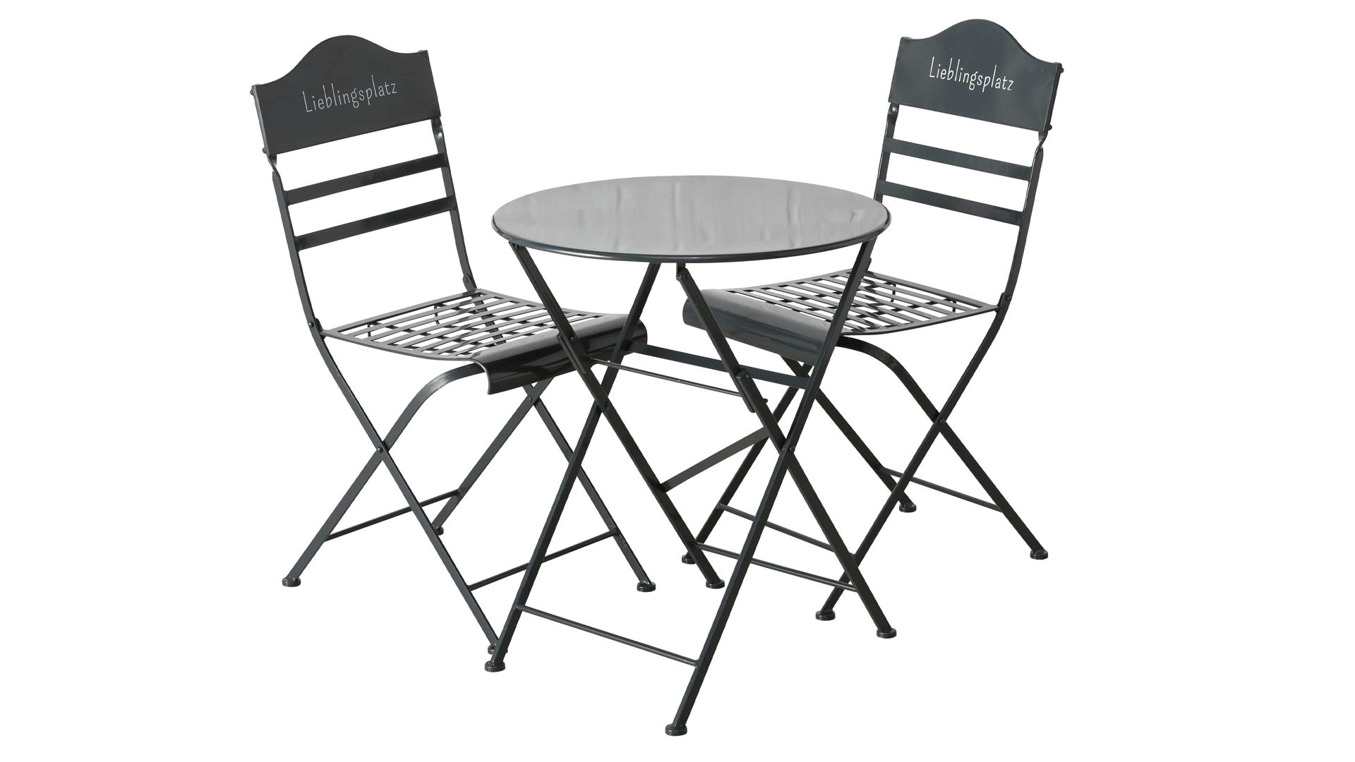 Tisch-Set Boltze aus Metall in Grau Eisen-Sitzgruppe Lieblingsplatz dunkelgraues Eisen – dreiteilig