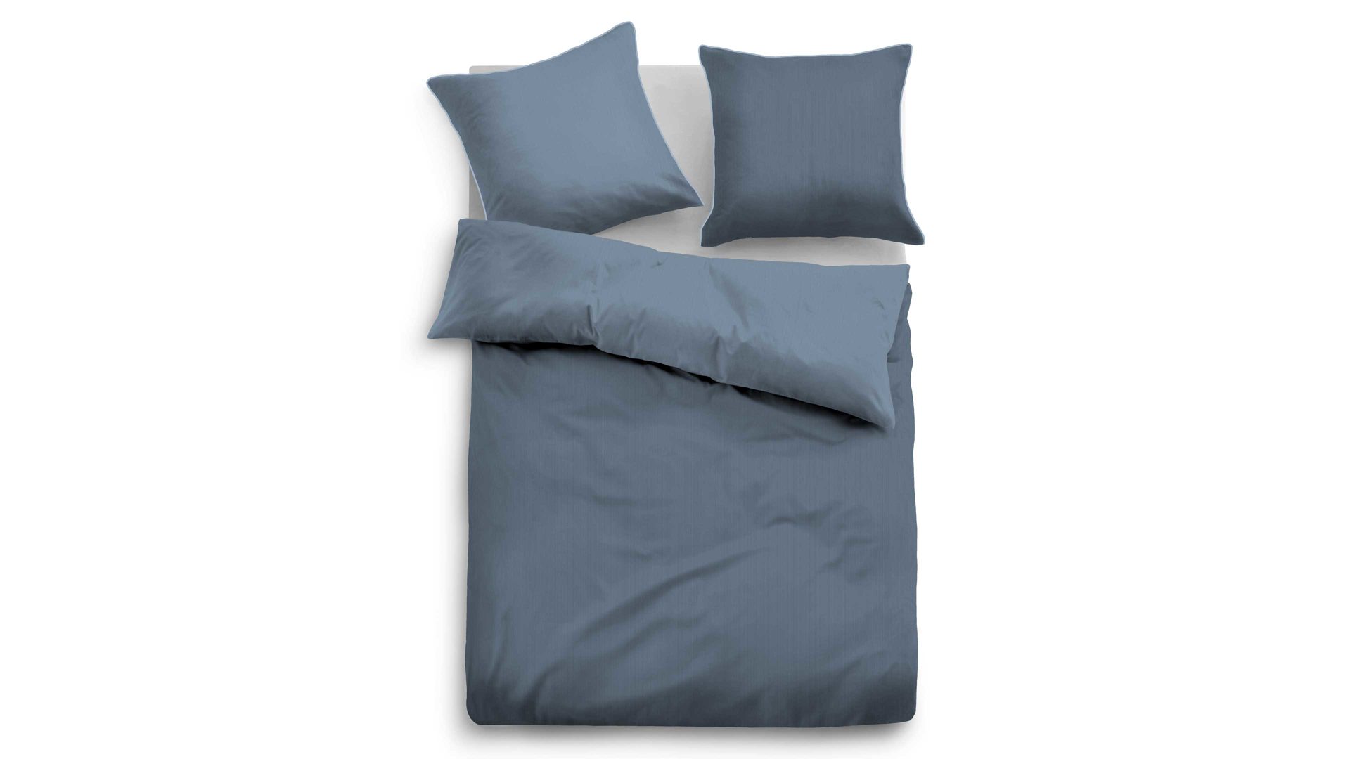Bettwäsche-Set Biberna aus Stoff in Blau TOM TAILOR Satin-Bettwäsche Zarte Streifen jeansblaues & blaues Uni – ca. 155 x 200 cm