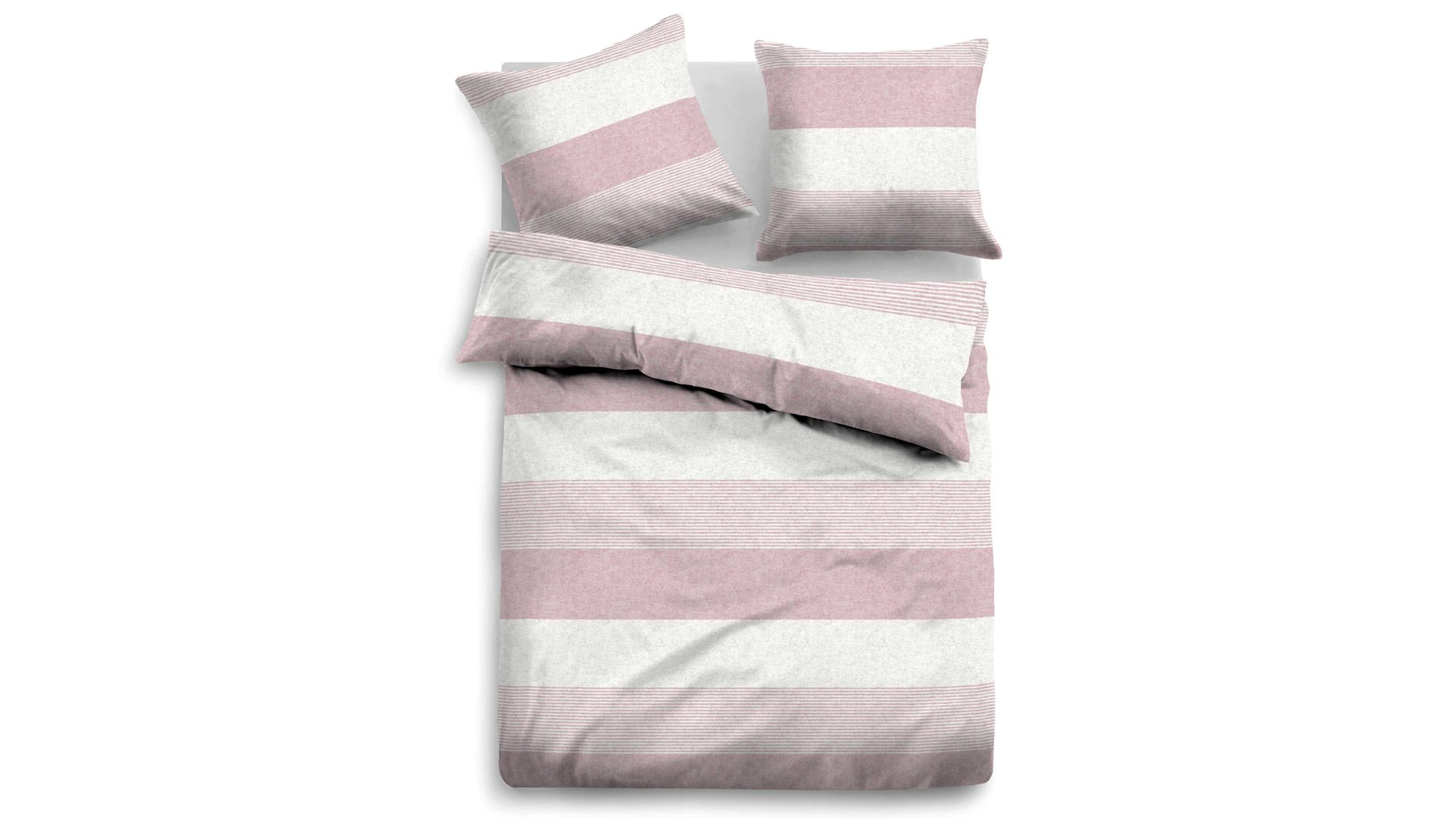 Bettwäsche-Set Biberna schmänk aus Stoff in Pastell TOM TAILOR Flanell-Bettwäsche Streifen Quer rosefarbene & graue Streifen – ca. 135 x 200 cm