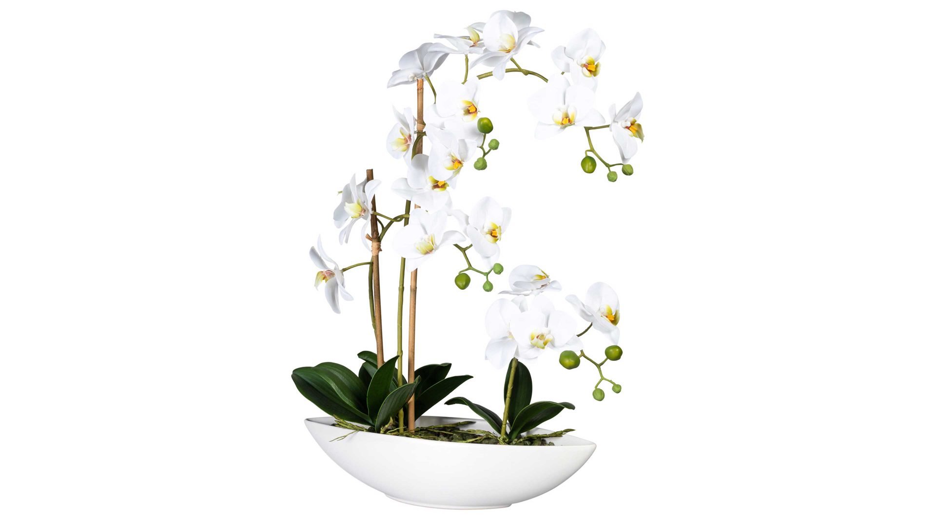 Pflanze Gasper aus Stoff in Weiß Orchidee Phalaenopsis weiße Textilblüten & weißer Keramiktopf – Höhe ca. 60 cm