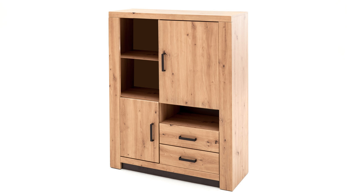 Highboard Mca furniture aus Holz in Holzfarben Wohnprogramm Brüssel – Highboard Balkeneiche & Anthrazit – zwei Türen, zwei Schubladen