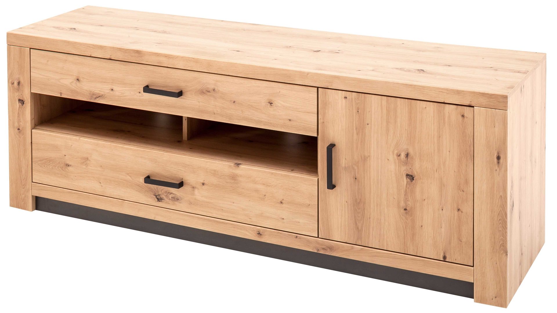 Lowboard Mca furniture aus Holz in Holzfarben Wohnprogramm Brüssel – Medien-Lowboard Balkeneiche & Anthrazit – eine Tür, zwei Schubladen