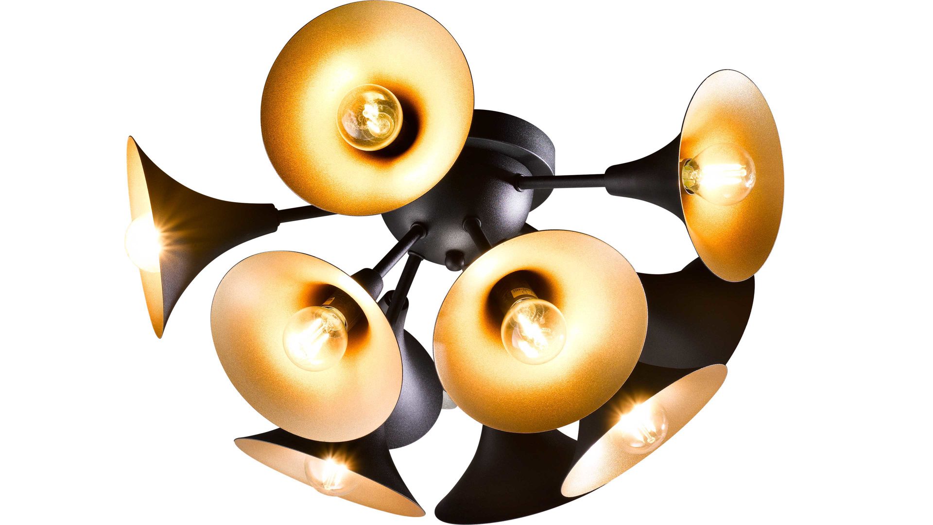 Deckenleuchte Trio leuchten aus Metall in Schwarz Trio Deckenlampe Orchestra mattschwarzes & goldfarbenes Metall – Durchmesser ca. 50 cm