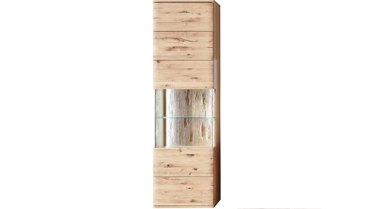 Vitrine Mca furniture aus Holz in Holzfarben Wohnprogramm Santori - Vitrine Eiche & Asteiche – eine Tür, links
