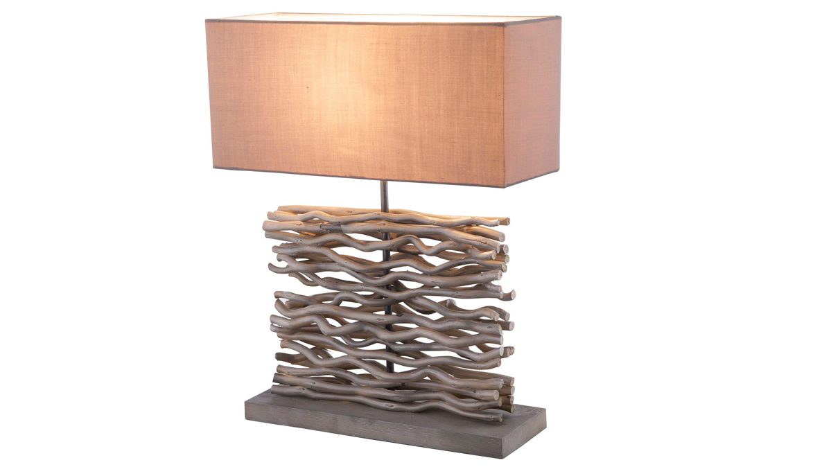 Tischleuchte Globo lighting aus Holz in Grau GLOBO Tischleuchte bzw. Tischlampe Ian graues Holz, Metall & Baumwolle – Höhe ca. 50 cm