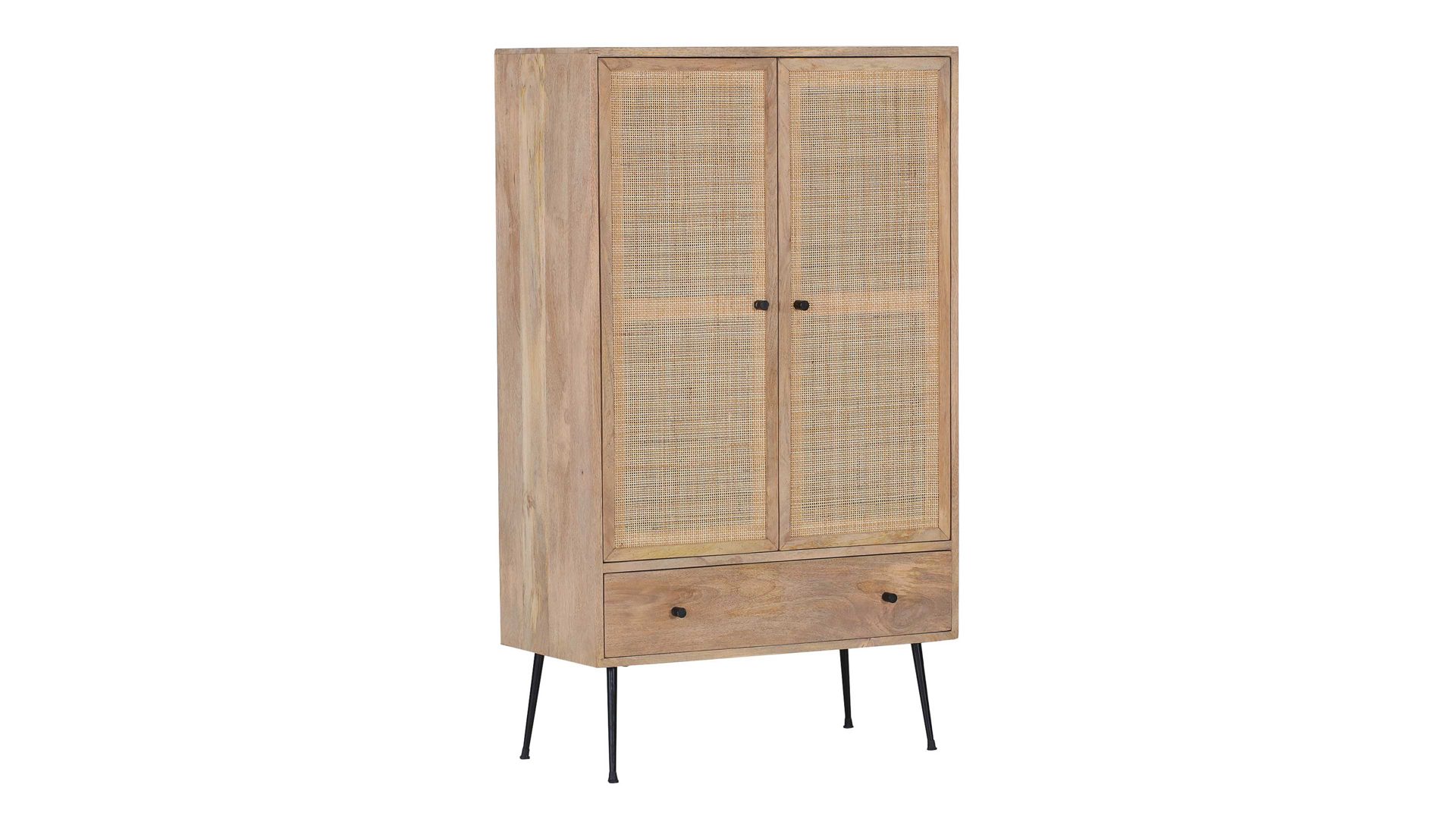 Highboard Gutmann factory aus Holz in Holzfarben Highboard Liam Mangoholz & Rattangeflecht – zwei Türen, eine Schublade