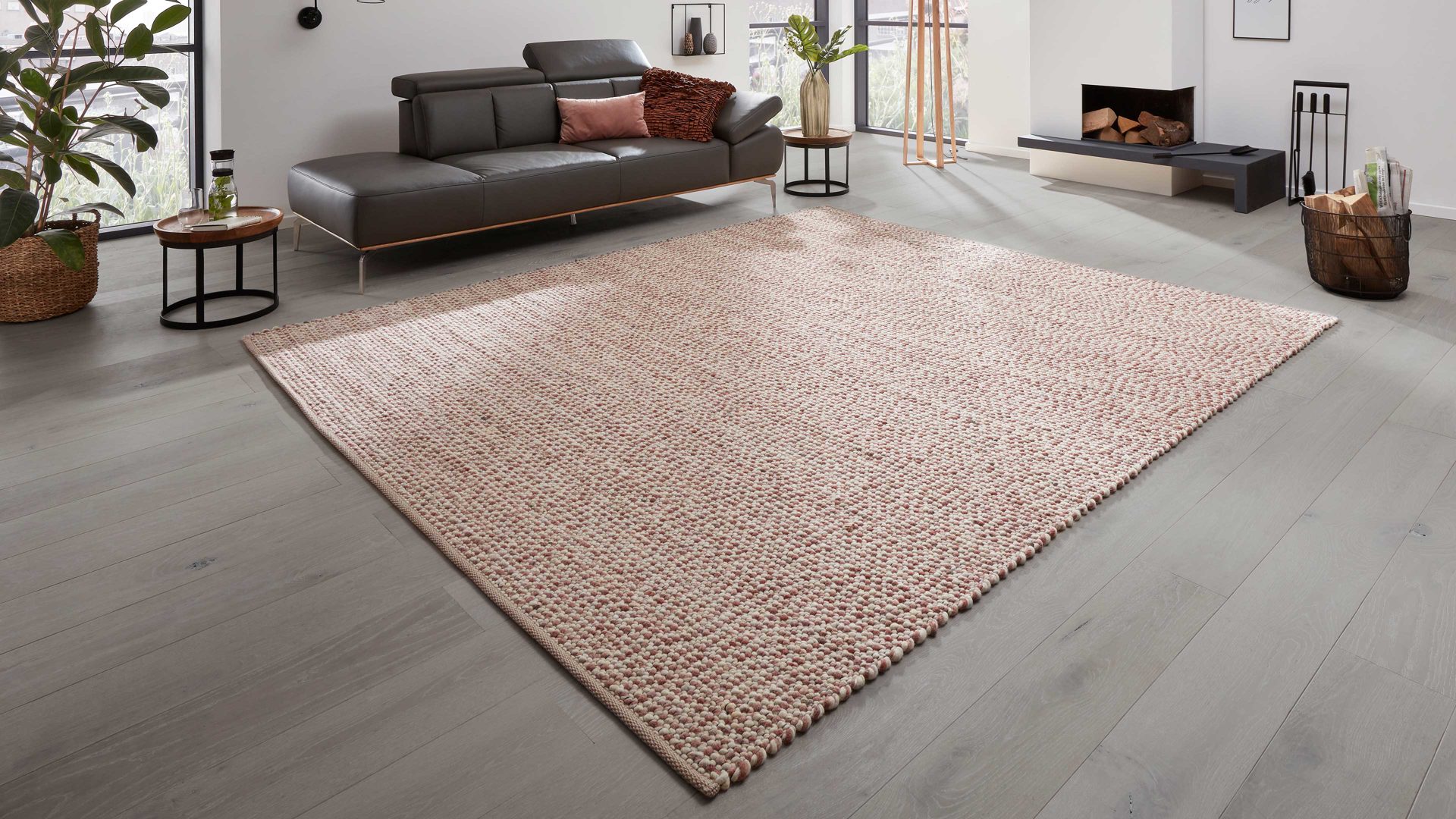 Handwebteppich Interliving aus Naturfaser in Pastell Interliving Teppich Serie B-8001 Rosè – ca. 200 x 240 cm