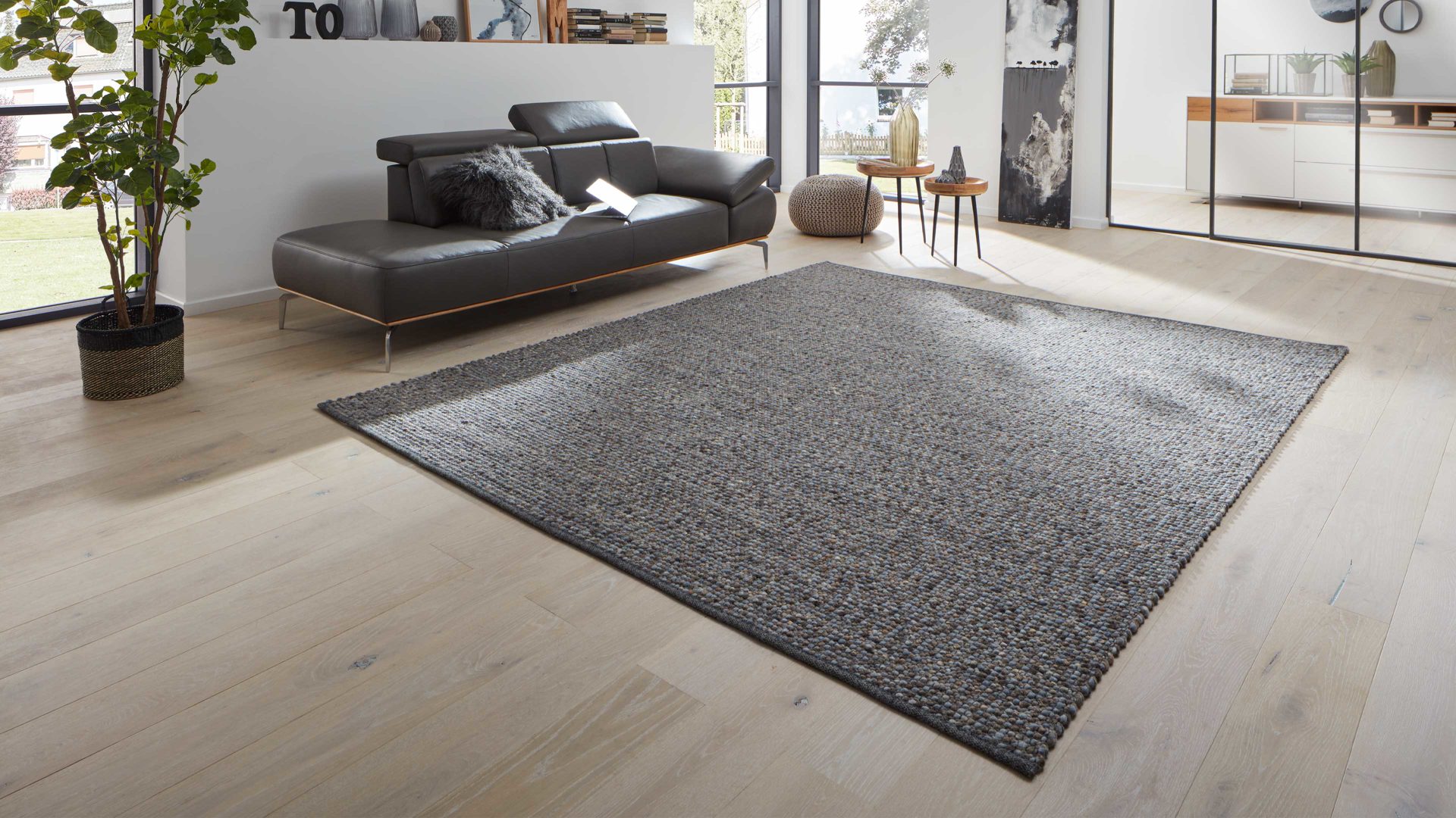 Handwebteppich Interliving aus Naturfaser in Dunkelblau Interliving Teppich Serie B-8001 oceanfarbene Schurwolle – ca. 200 x 290 cm
