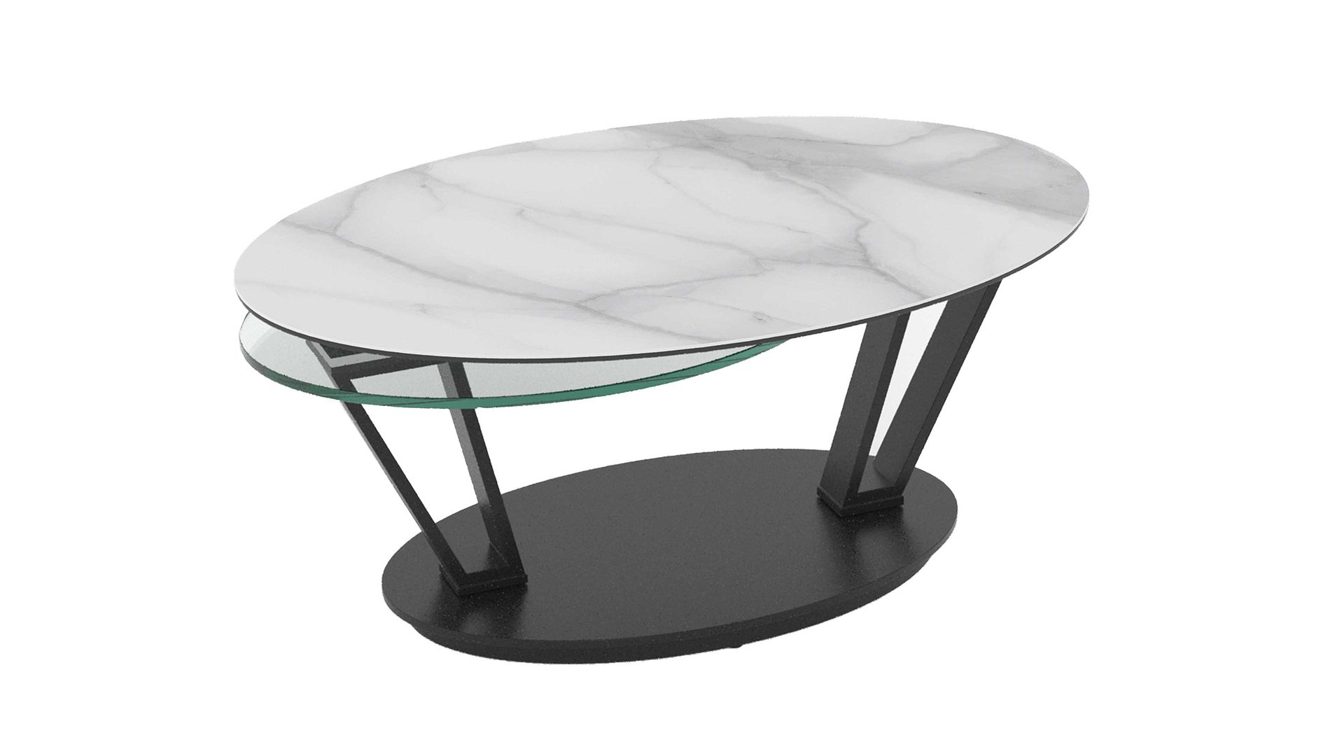 Couchtisch Interliving aus Keramik in Hellgrau Interliving Couchtisch Serie 6207 - CT638MA marmorfarbene Keramik & schwarzer Stahl - ca. 95 x 60 cm