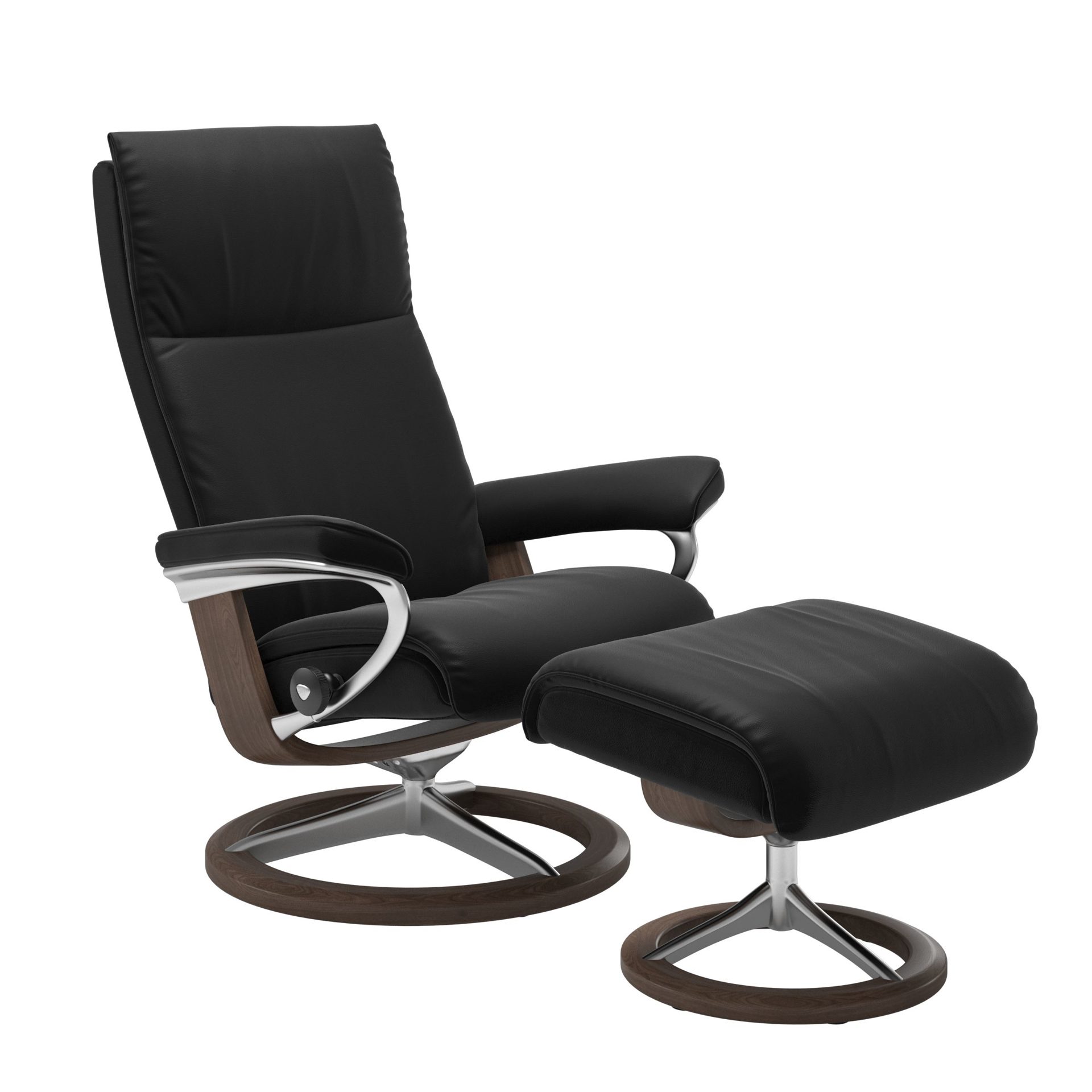 Hocker Stressless aus Leder in Nussbaum Stressless Aura (M) Paloma Black Walnuss Signature Untergestell in Chrom inkl. Hocker, Leder Paloma Black