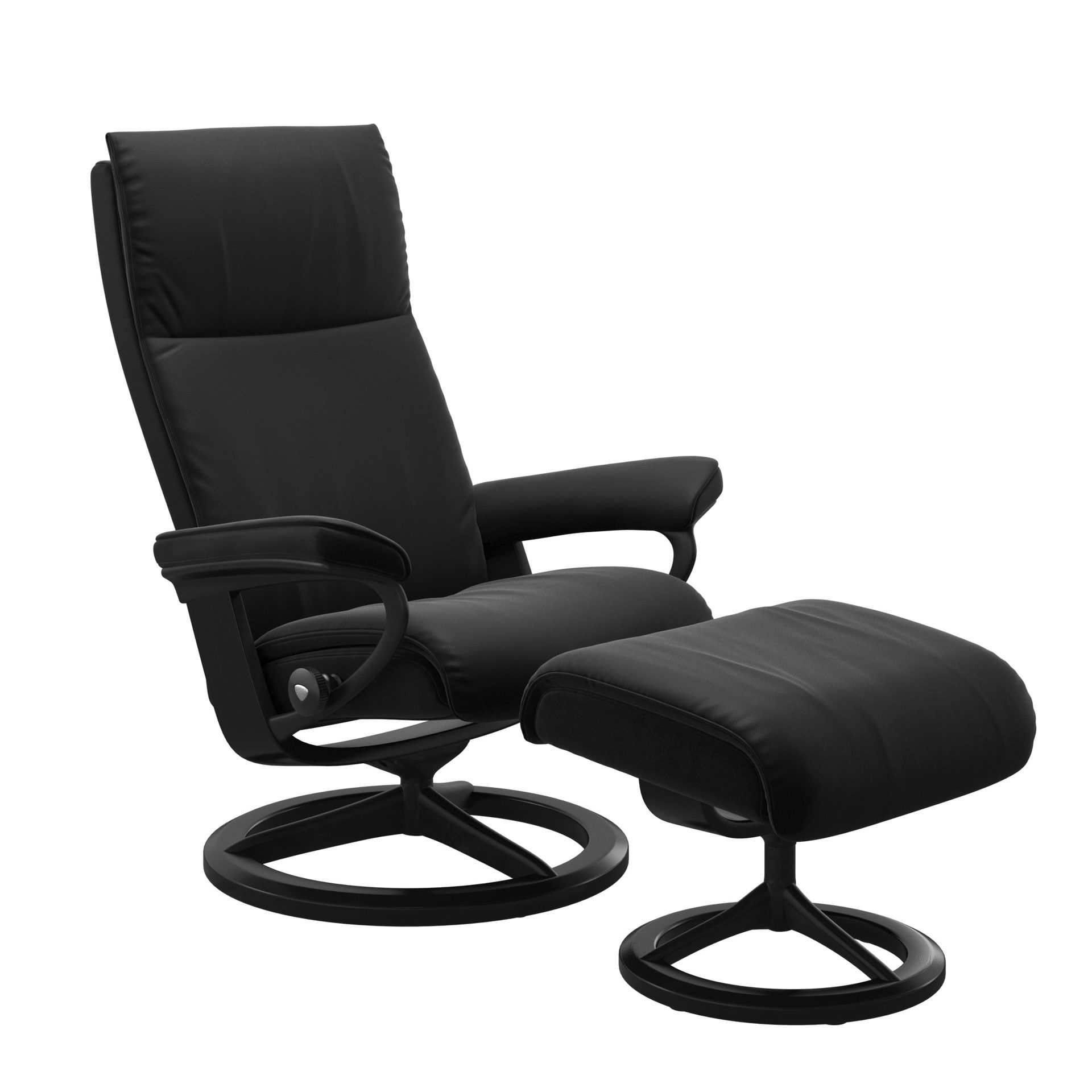 Hocker Ekornes aus Leder in Schwarz Stressless Aura (M) Paloma Black Matt Schwarz Signature Untergestell in Mattschwarz inkl. Hocker, Leder