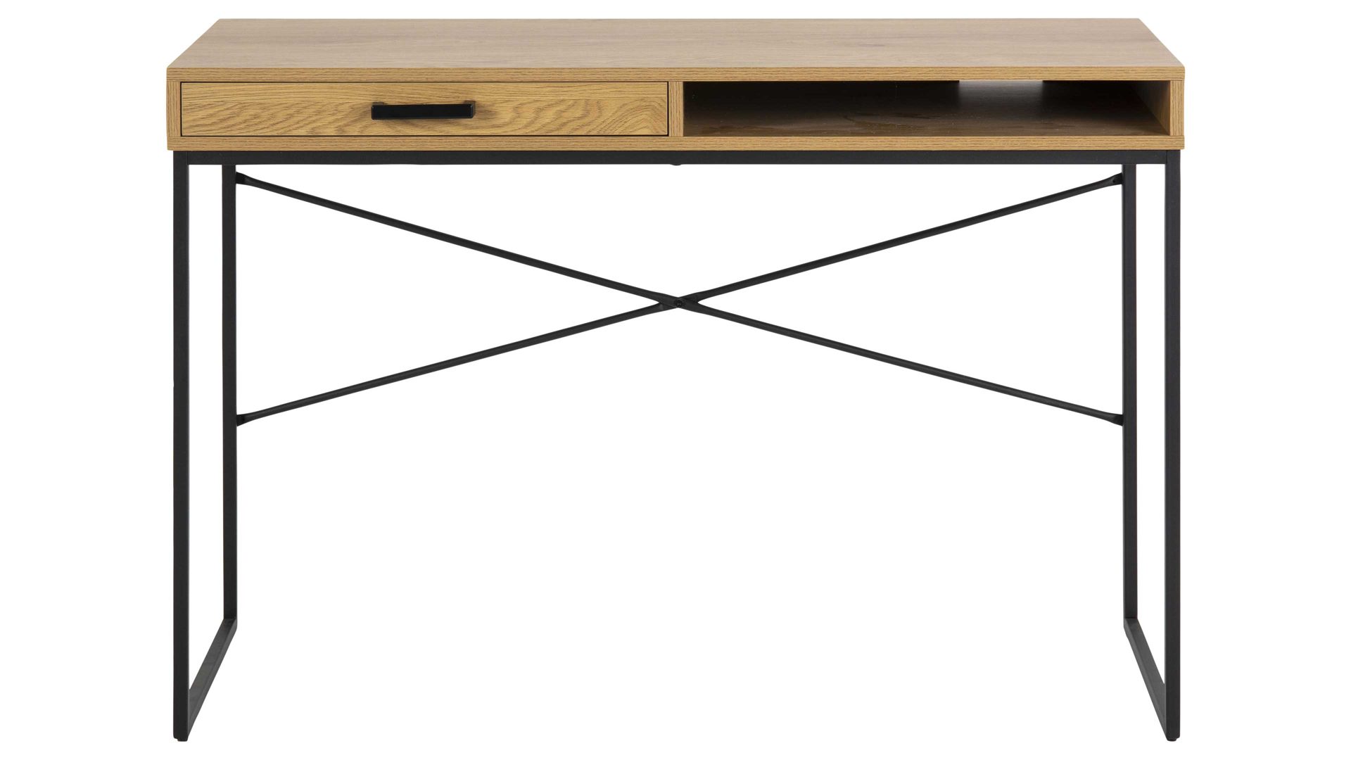 Schreibtisch Actona group a/s aus Holz in Holzfarben Schreibtisch Seaford im Industrielook bzw. PC-Tisch Wildeiche & Schwarz – ca. 110 x 45 cm