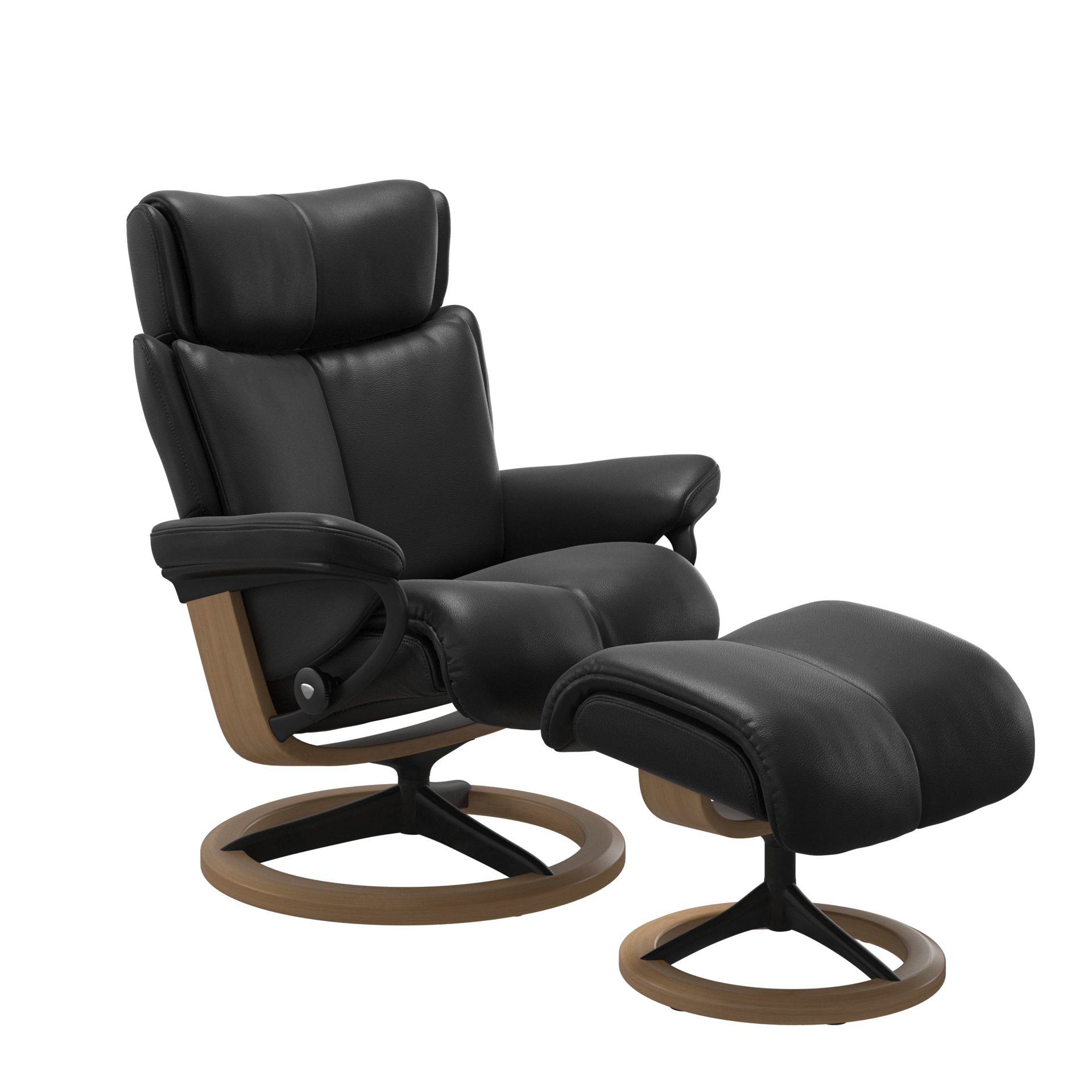 Hocker Ekornes aus Leder in Eiche Hell Stressless Magic (M) Paloma Black Matt Eiche Signature Untergestell in Mattschwarz inkl. Hocker, Leder