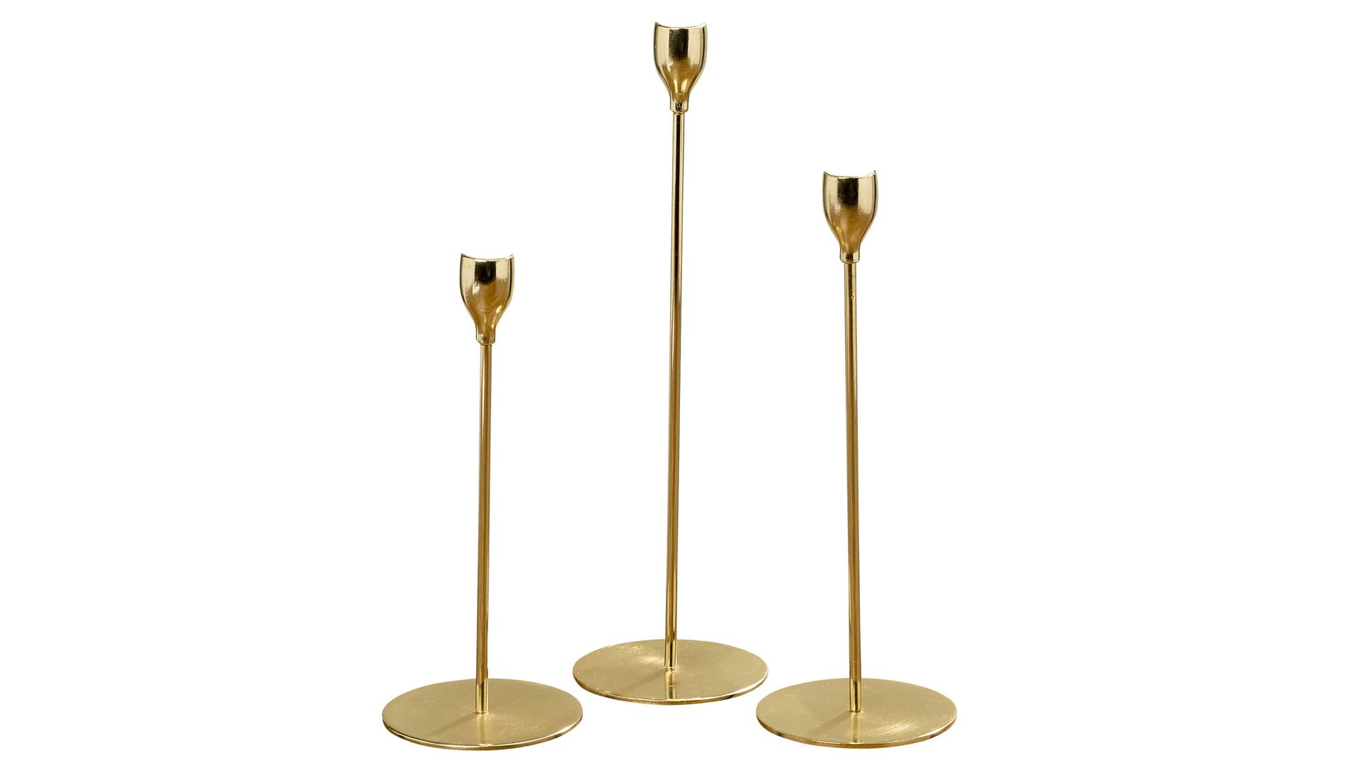 Kerzenständer Boltze aus Metall in Metallfarben Kerzenständer-Set Malte goldfarbenes Eisen – dreiteilig