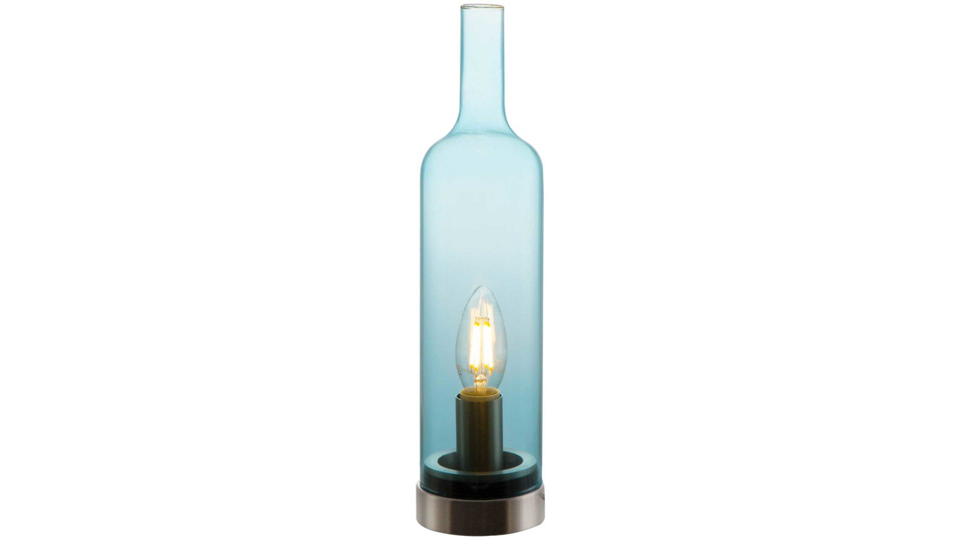 Tischleuchte Nino leuchten aus Glas in Blau Nino Tischleuchte Bottle blaues Glas & Nickel matt – Höhe ca. 33 cm