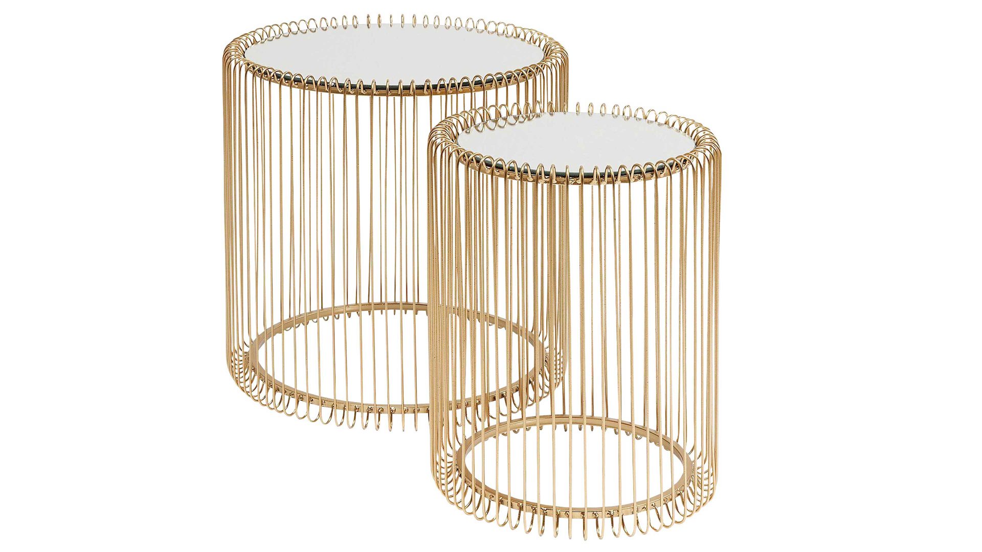 Beistelltisch-Set Kare design aus Metall in Metallfarben KARE DESIGN Beistelltisch-Set Wire als Wohnzimmermöbel goldfarbener Stahldraht & Glas  - zweiteilig