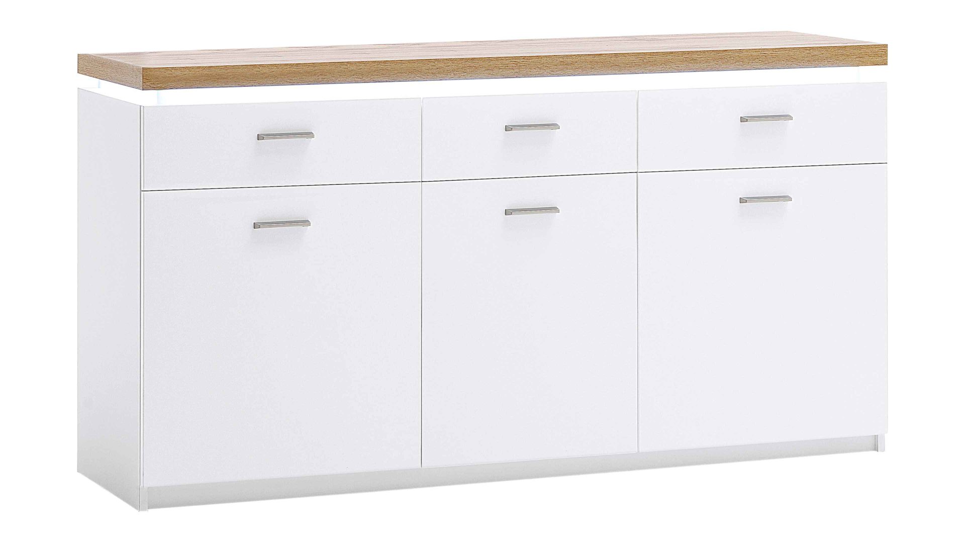 Sideboard Mca furniture aus Holz in Weiß Wohnprogramm Cali - Sideboard 01 Weiß & Wotan Eiche - drei Türen, drei Schubladen, Breite ca. 156 cm
