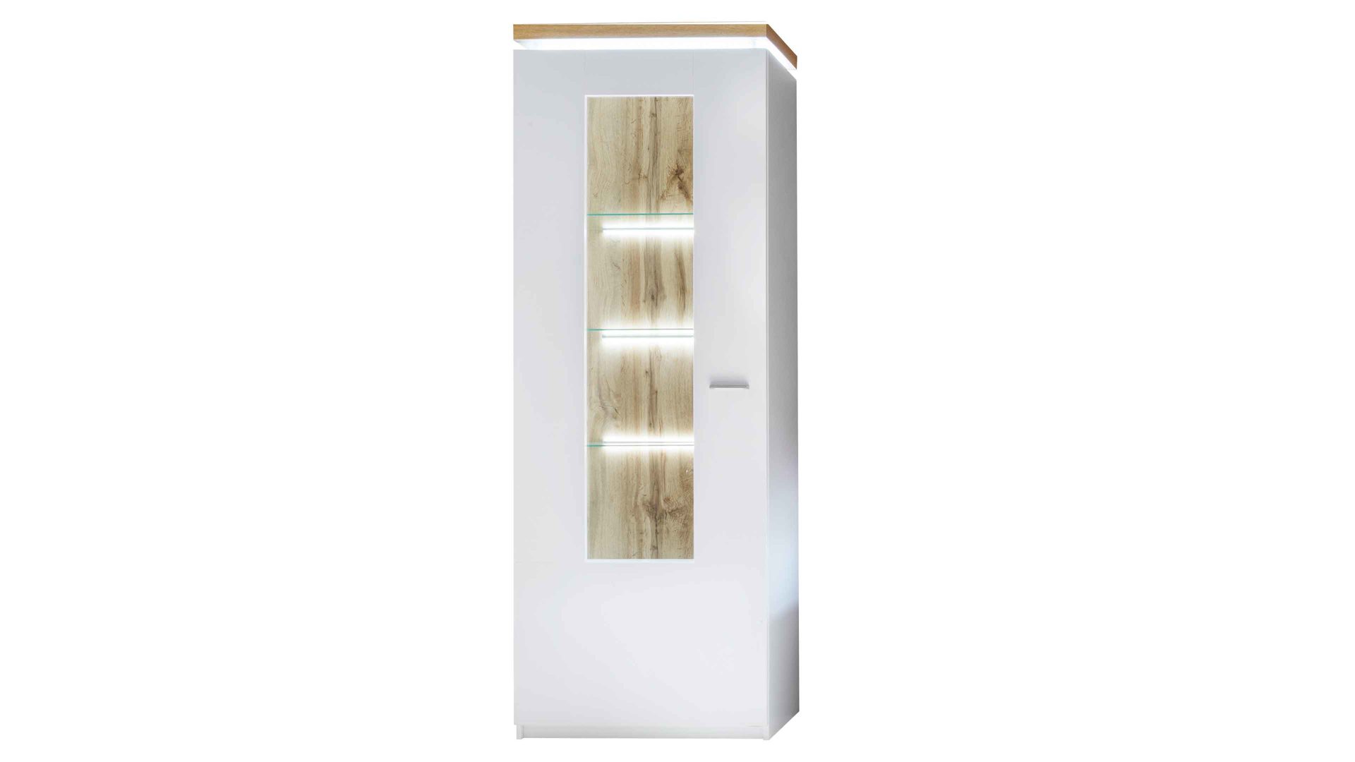 Vitrine Mca furniture aus Holz in Weiß Wohnprogramm Cali - Vitrine 10 Weiß & Wotan Eiche - eine Tür, Breite ca. 70 cm