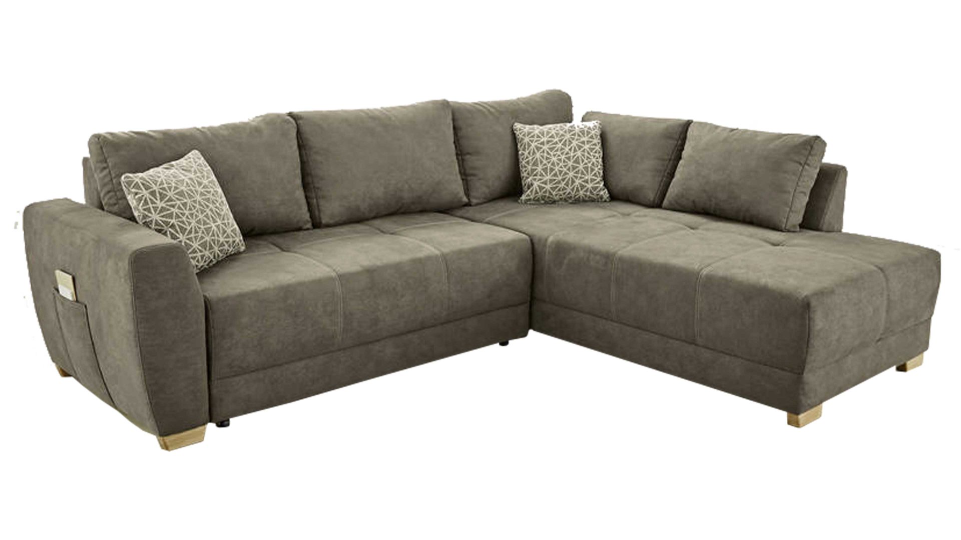 Ecksofa Job aus Stoff in Hellbraun Funktions-Ecksofa Luzern braun-beiger Jacquard 727.08 & Eichenholzfüße – Stellfläche ca. 254 x 208 cm