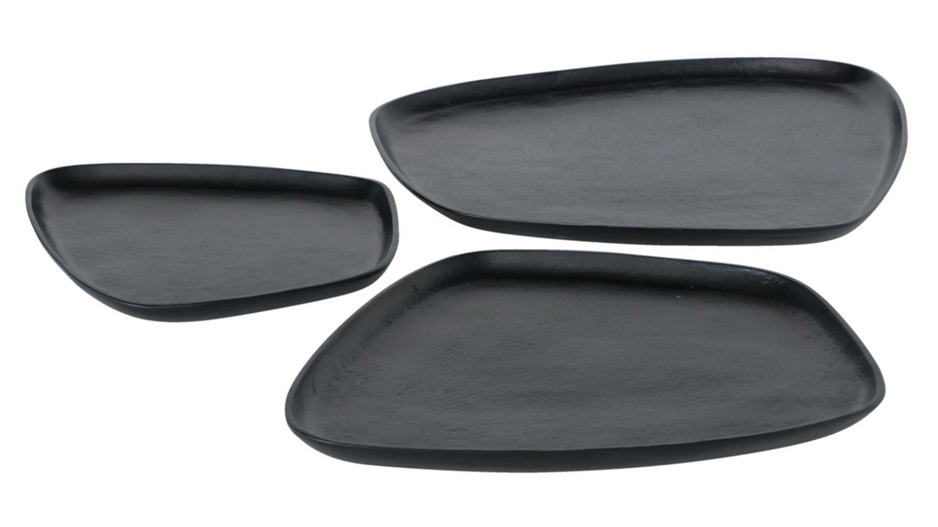 Tablett Boltze aus Metall in Schwarz Tablett-Set Marlisa schwarzes Aluminium - dreiteilig