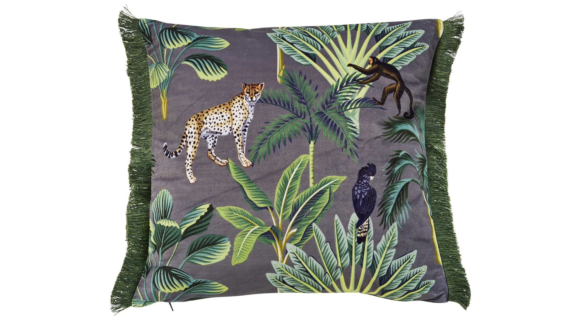 Kissenbezug /-hülle Done.® aus Kunstfaser in Grau done.® Kissenhülle Cushion Fringe Dessin Jungle Life - ca. 45 x 45 cm