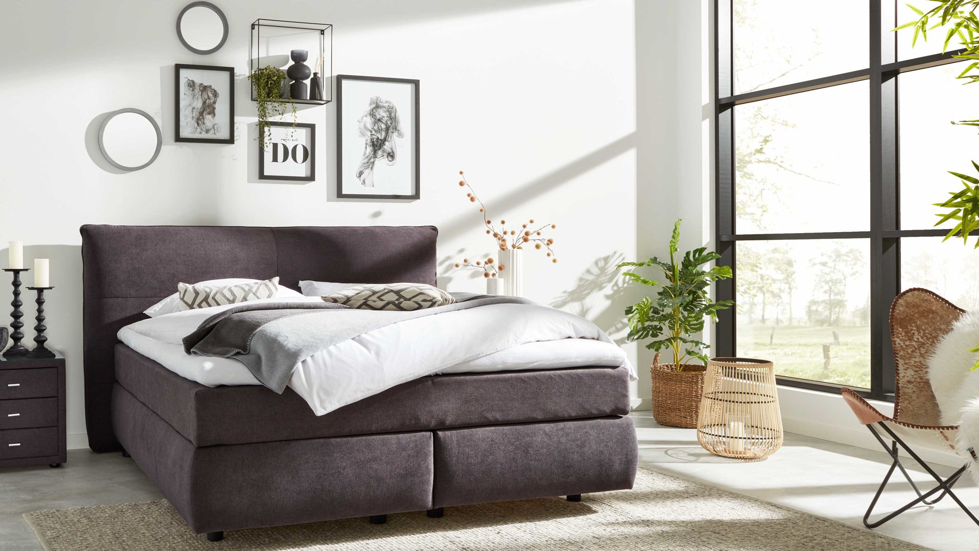 Boxspringbett Interliving aus Stoff in Dunkelgrau Interliving Bettsystem Serie 1414 - Boxspringbett dunkelgrauer Stoffbezug ENF 09 - Liegefläche ca. 180 x 200 cm