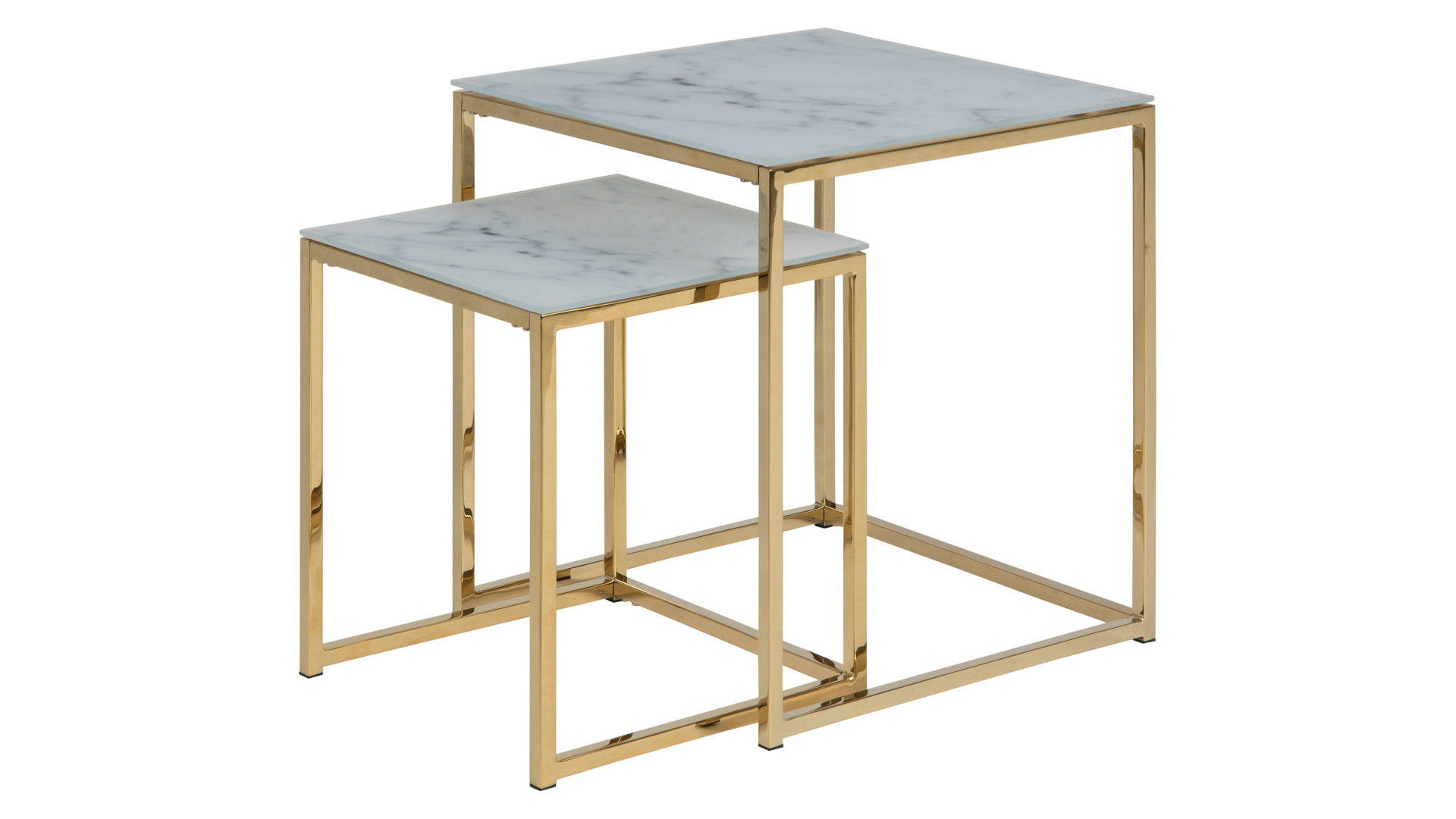 3-Satz-Tisch Actona group a/s aus Glas in Weiß Zwei-Satz-Tisch bzw. Wohnzimmertisch-Set Alisma Weiß & Gold – zweiteilig