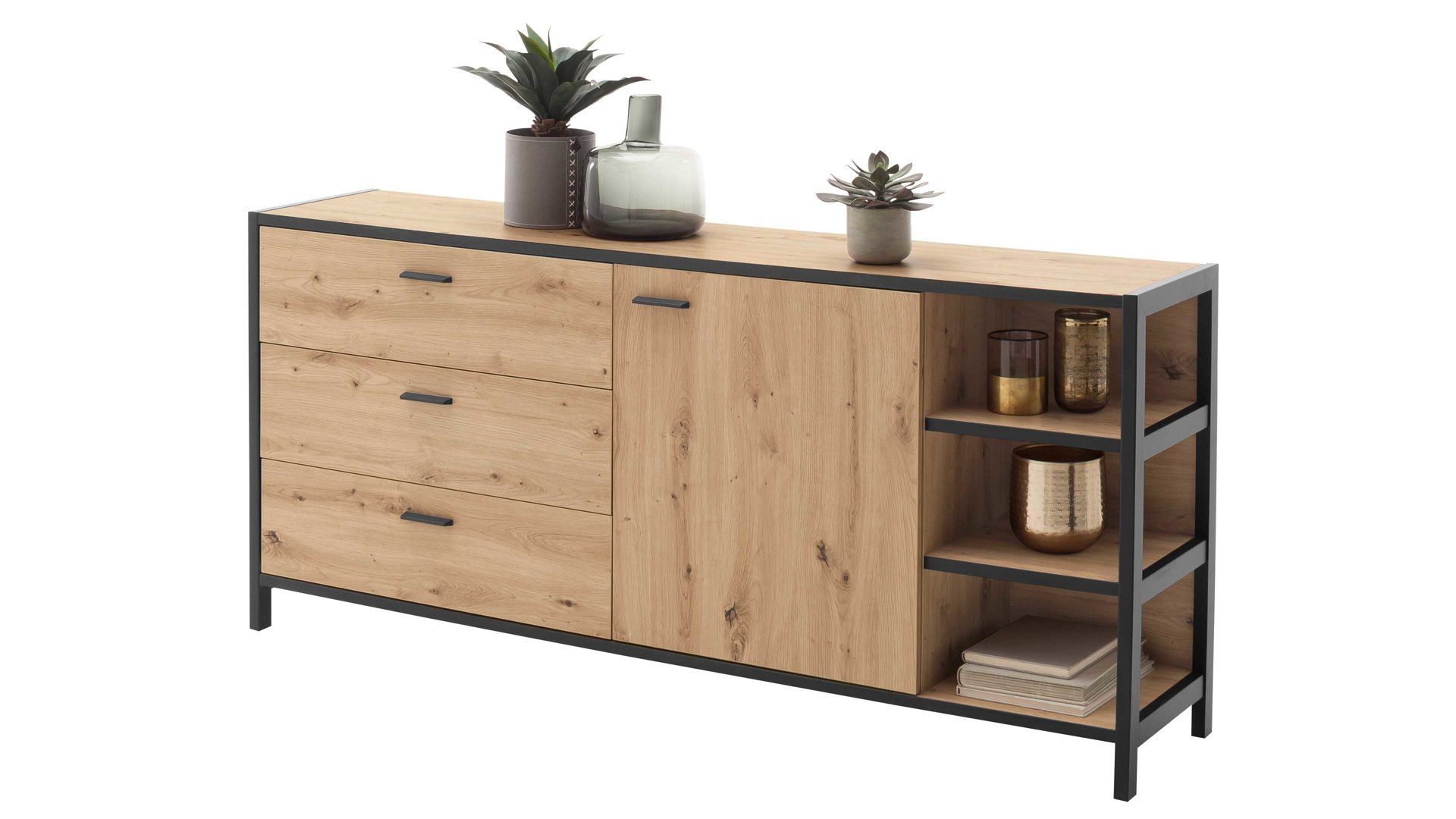 Sideboard Mca furniture aus Holz in Holzfarben Sideboard Algarve Balkeneiche & Anthrazit - drei Schubladen, eine Tür
