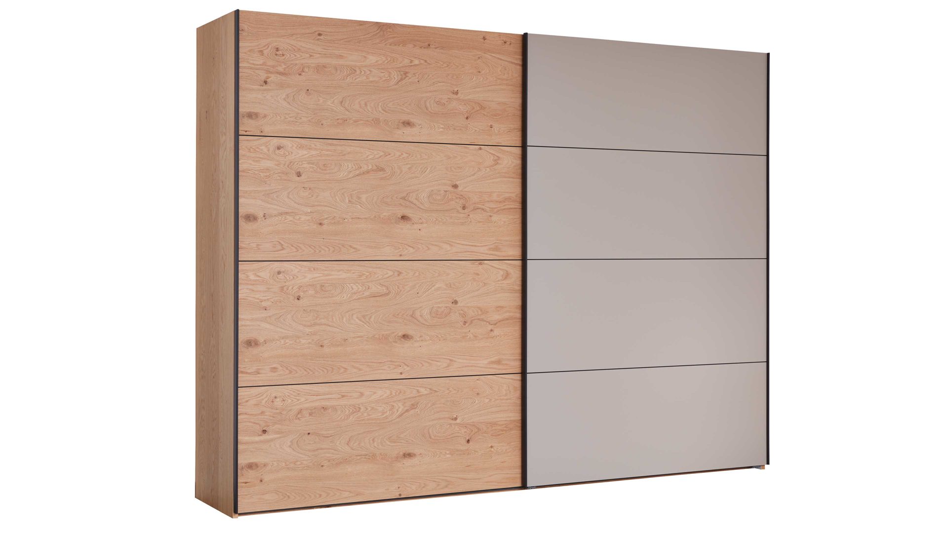 Kleiderschrank Interliving aus Holz in Grau Interliving Schlafzimmer Serie 1024 – Schwebetürenschrank 982464 Design 28,  Taupe & Balkeneiche - zwei Türen, Breite ca. 241 cm