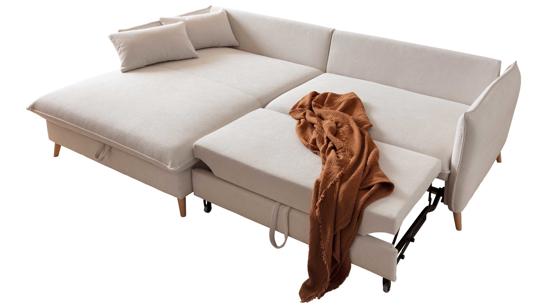 Funktion Exxpo sofa fashion aus Holz in Beige Ecksofa Walker - Schlaffunktion und Stauraum beiger Bezug Boss 1
