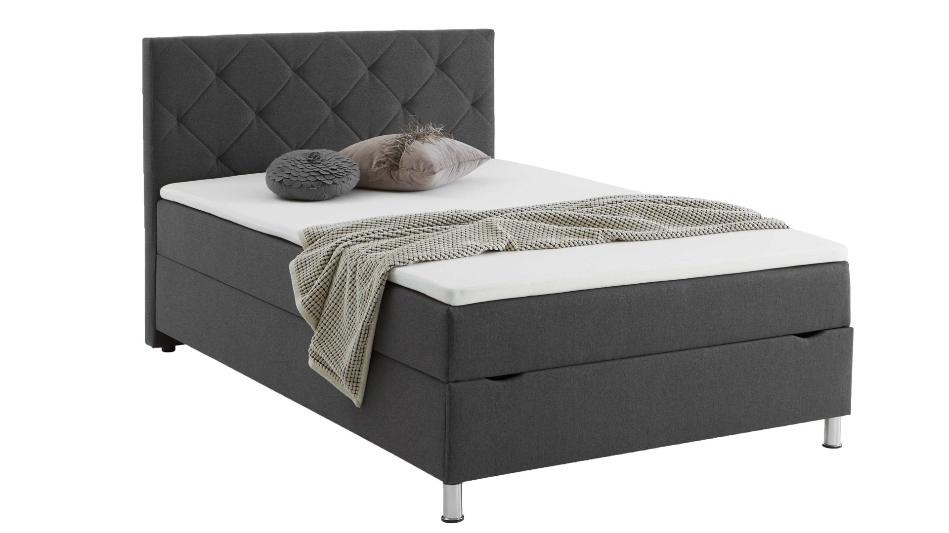 Boxspringbett Meise.möbel aus Stoff in Anthrazit Boxspringbett Leo mit Bettkasten anthrazitfarbener Bezug Faro Nr. 24 - Liegefläche ca. 120 x 200 cm