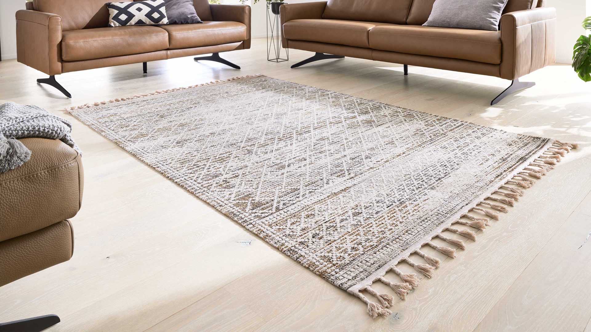 Webteppich Interliving aus Kunstfaser in Beige Interliving Teppich Serie G-8030 beiges Vintagemuster - ca. 67 x 130 cm
