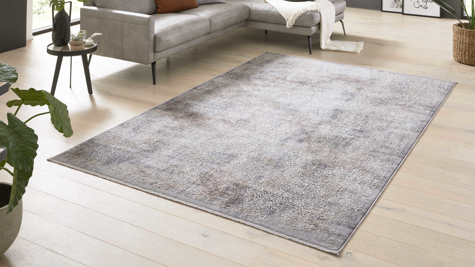 Webteppich Interliving aus Mischgewebe in Dunkelgrau Interliving Teppich Serie G-8050 graubraunes Vintagemuster - ca. 133 x 190 cm