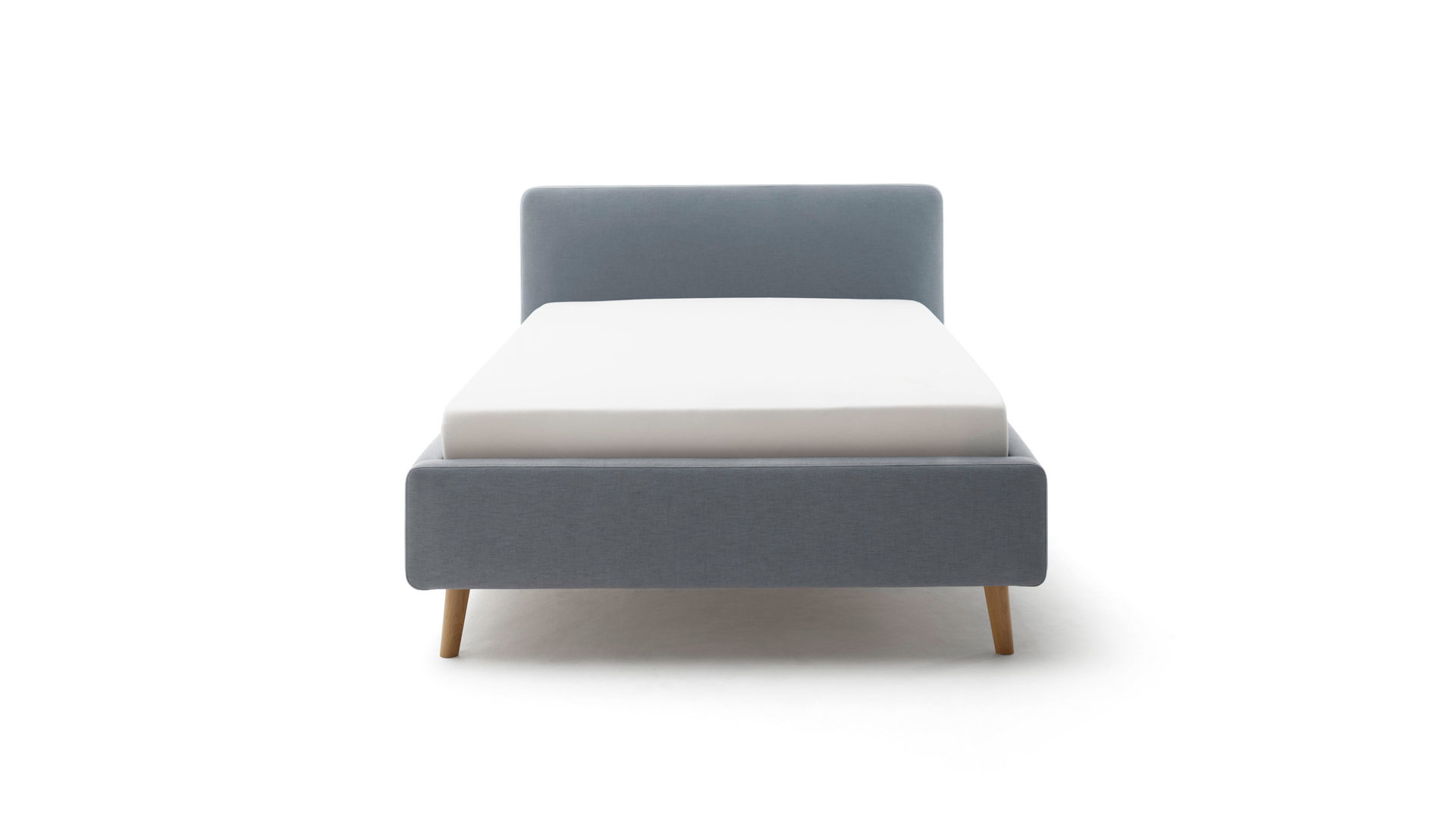 Bettgestell Meise.möbel aus Stoff in Blau Polsterbettgestell Mattis mit Bettkasten eisblaues Flachgewebe Aspen 84 & Holzfüße - Liegefläche ca. 140 x 200 cm