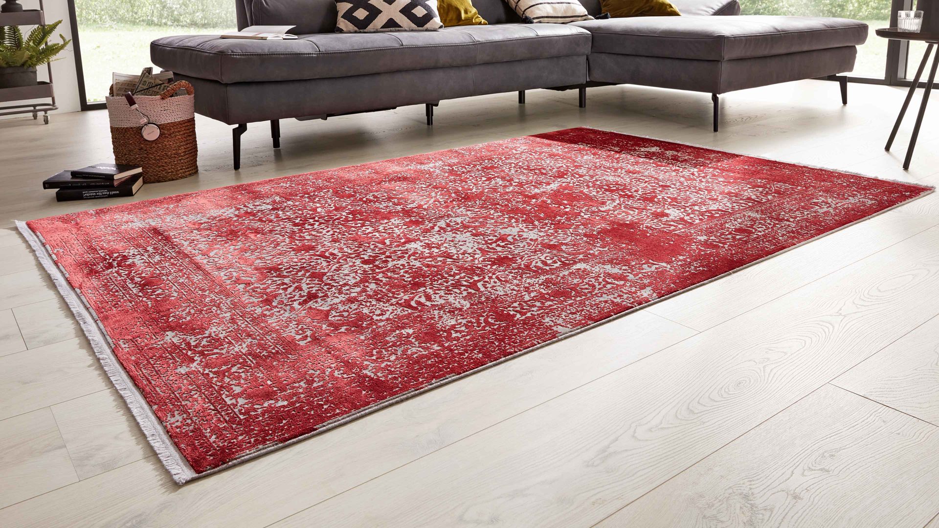 Webteppich Interliving aus Mischgewebe in Rot Interliving Teppich Serie L-8710 Rot – ca. 67 x 130 cm