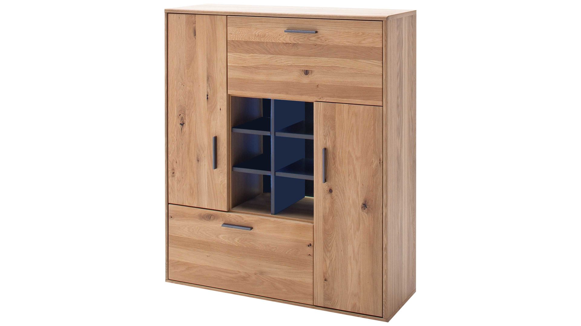 Highboard Mca direkt aus Holz in Holzfarben Wohnprogramm Portland - Highboard Asteiche bianco & Anthrazit – zwei Türen, eine Schublade, eine Klappe