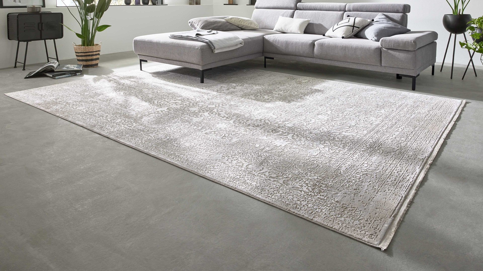 Webteppich Interliving aus Mischgewebe in Hellgrau Interliving Teppich Serie L-8710 Silber – ca. 160 x 230 cm