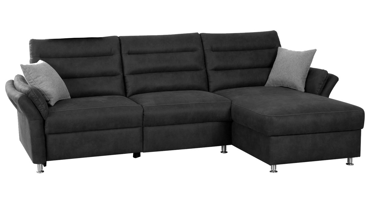 Ecksofa Matex aus Stoff in Schwarz Funktions-Ecksofa Foreno schwarze Mikrofaser & alufarbene Metallfüße - Stellfläche ca. 282 x 165 cm