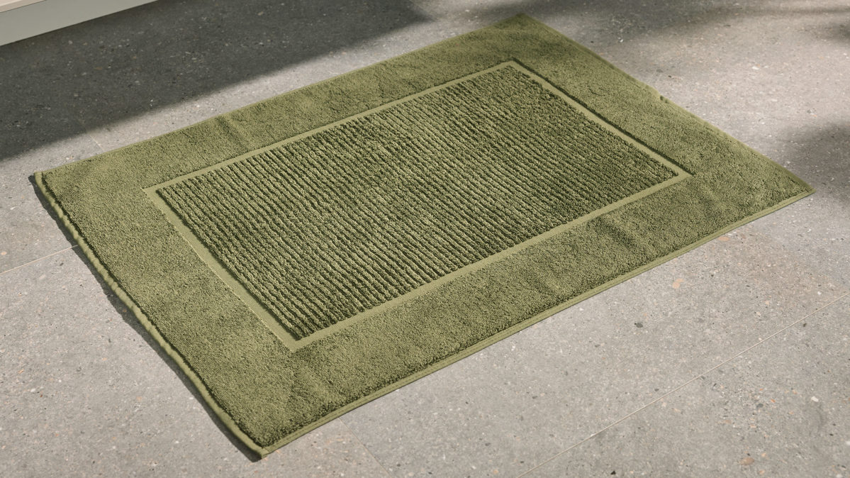 Badematte / Badeteppich Interliving aus Naturfaser in Dunkelgrün Interliving Handtuch Serie 9108 - Badvorleger olivgrüne Baumwolle  - ca. 60 x 80 cm