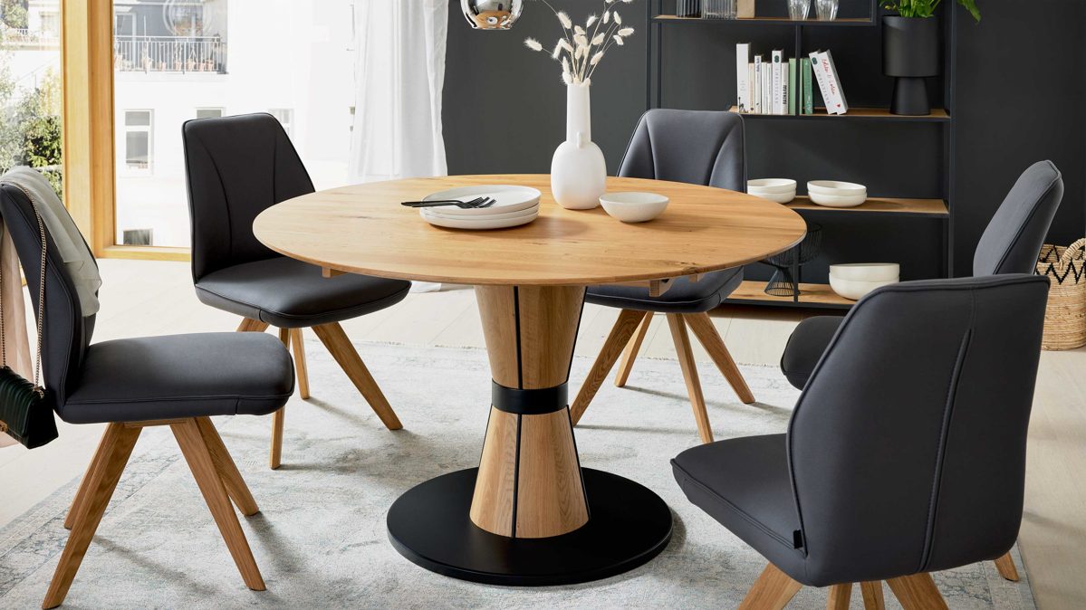 Auszugtisch Interliving aus Holz in Holzfarben Interliving Esszimmer Serie 5102 – Auszugtisch 8503 Wildeiche - Durchmesser ca. 130 - 170 cm