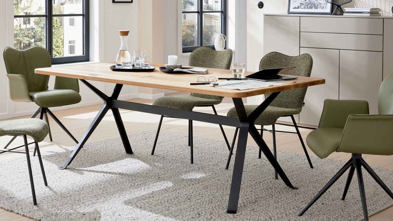 Esstisch Interliving aus Holz in Holzfarben Interliving Esszimmer Serie 5115 - Esstisch astige Eiche & anthrazitfarbenes Metall - ca. 200 x 100 cm
