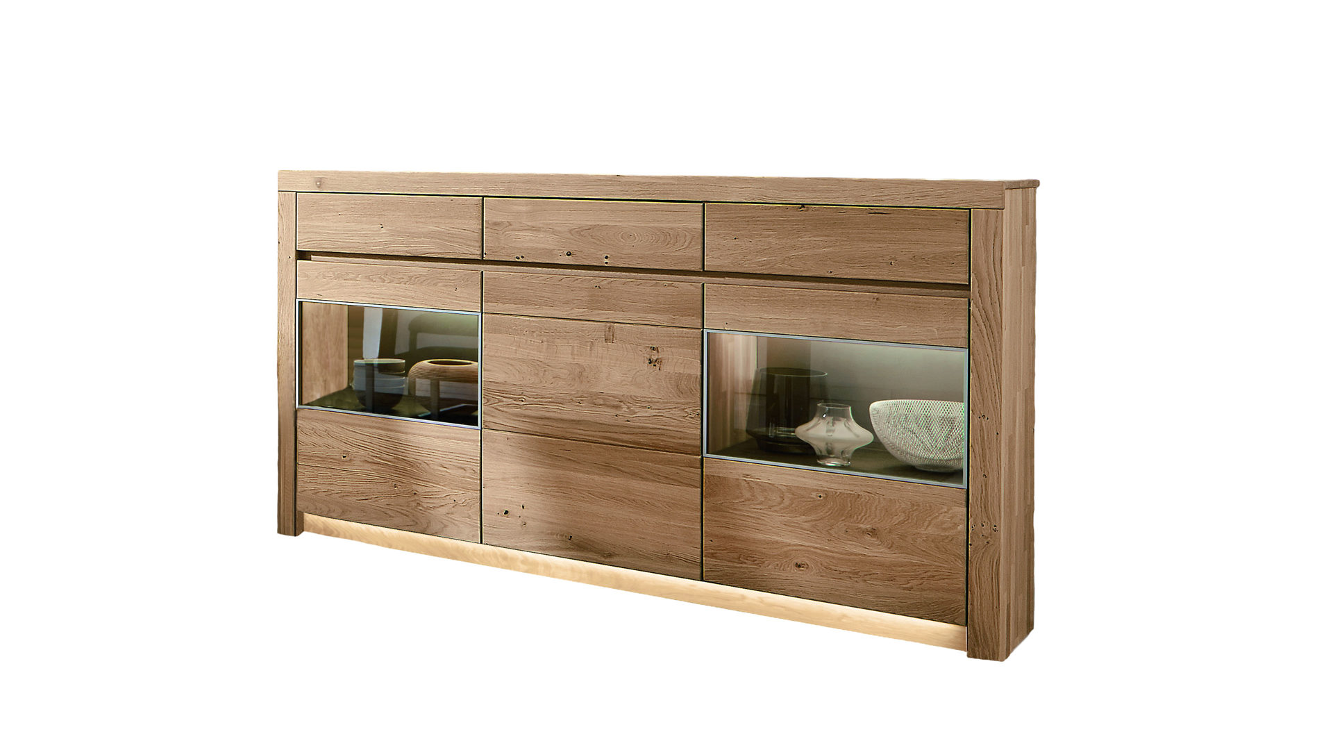Sideboard Wöstmann markenmöbel aus Holz in Holzfarben WÖSTMANN Massivholzmöbel - Sideboard Wildeiche - eine Holztür, zwei Glastüren, drei Schubladen